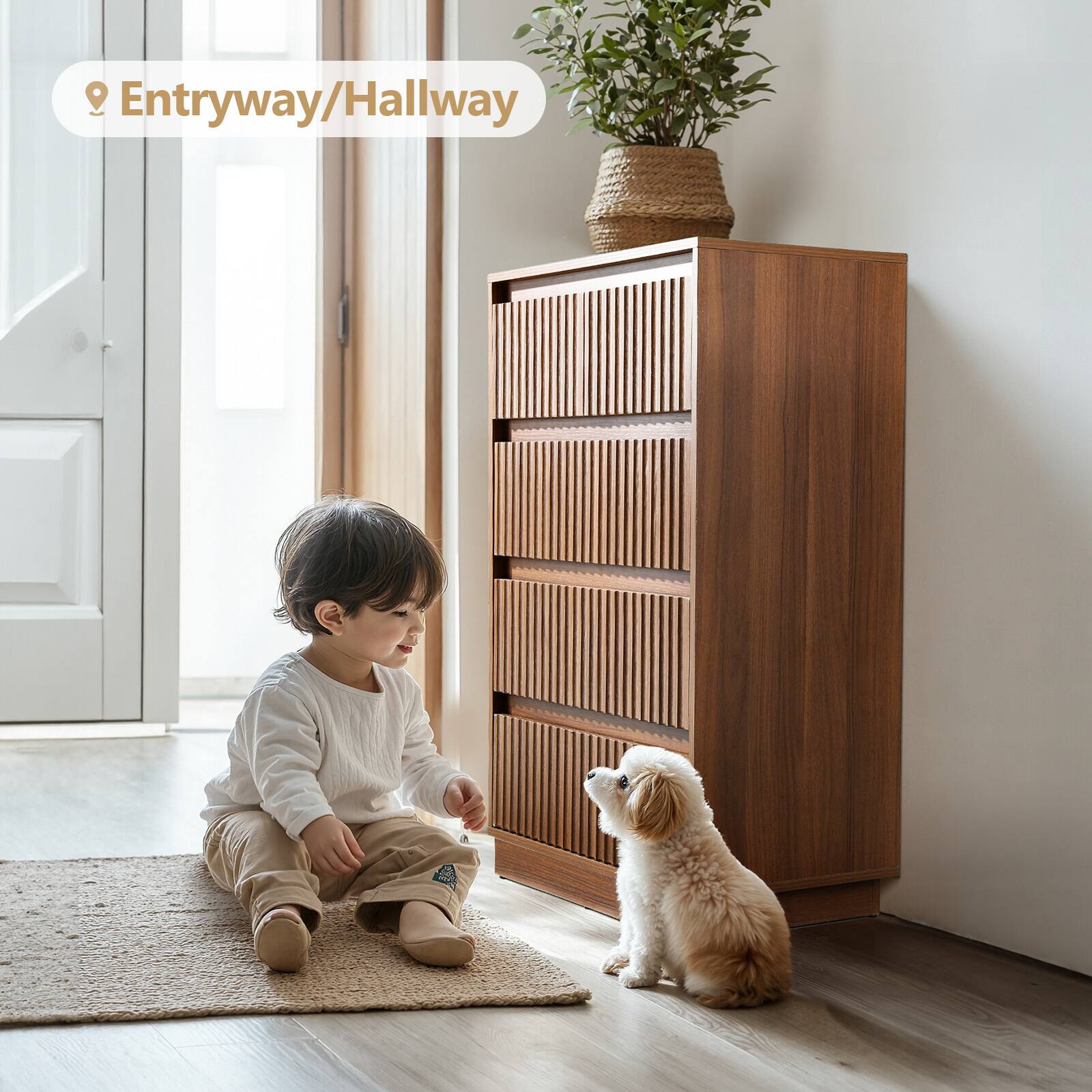Alt View 6. Koligey - 5-Drawer Dresser 27.5"W Single Dresser With Waveform Fluted Panel - brown.