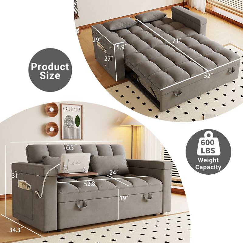 Product Size:  
- 29"  
- 5.9"  
- 71"  
- 27"  
- 52"  

Weight Capacity: 600 LBS  

BAUHAUS A  
- 31"  
- 65"  
- 52.8"  
- 24"  
- 19"  
- 34.3"