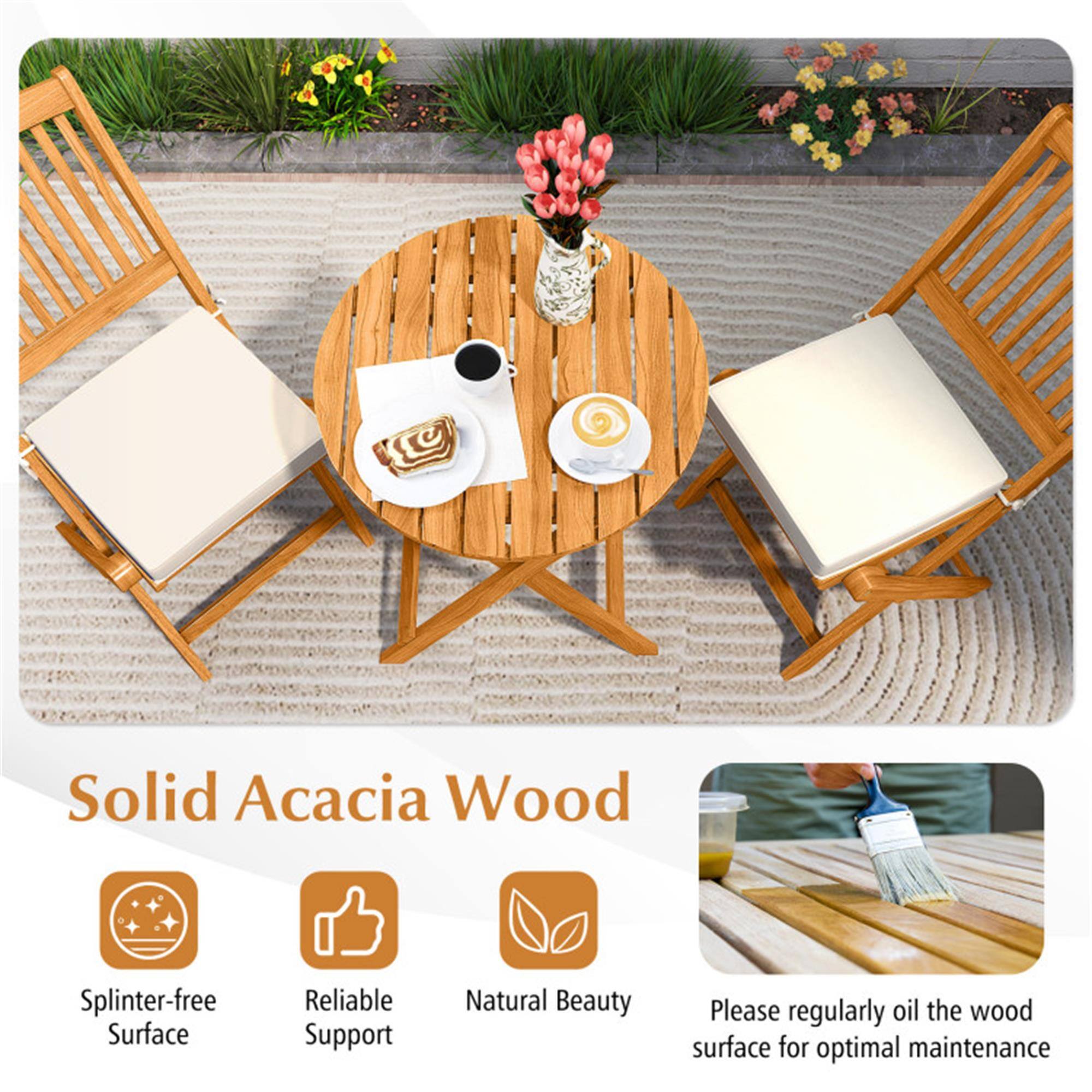 Solid Acacia Wood  
Splinter-free Surface  
Reliable Support  
Natural Beauty  

Please regularly oil the wood surface for optimal maintenance
