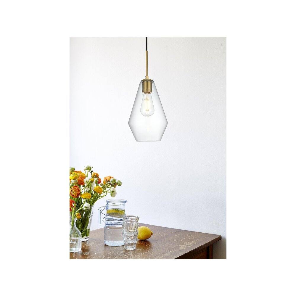 Alt View 2. Living District - Gene 7 Inch Pendant Clear Shade in Satin Gold - Satin Gold And Clear.