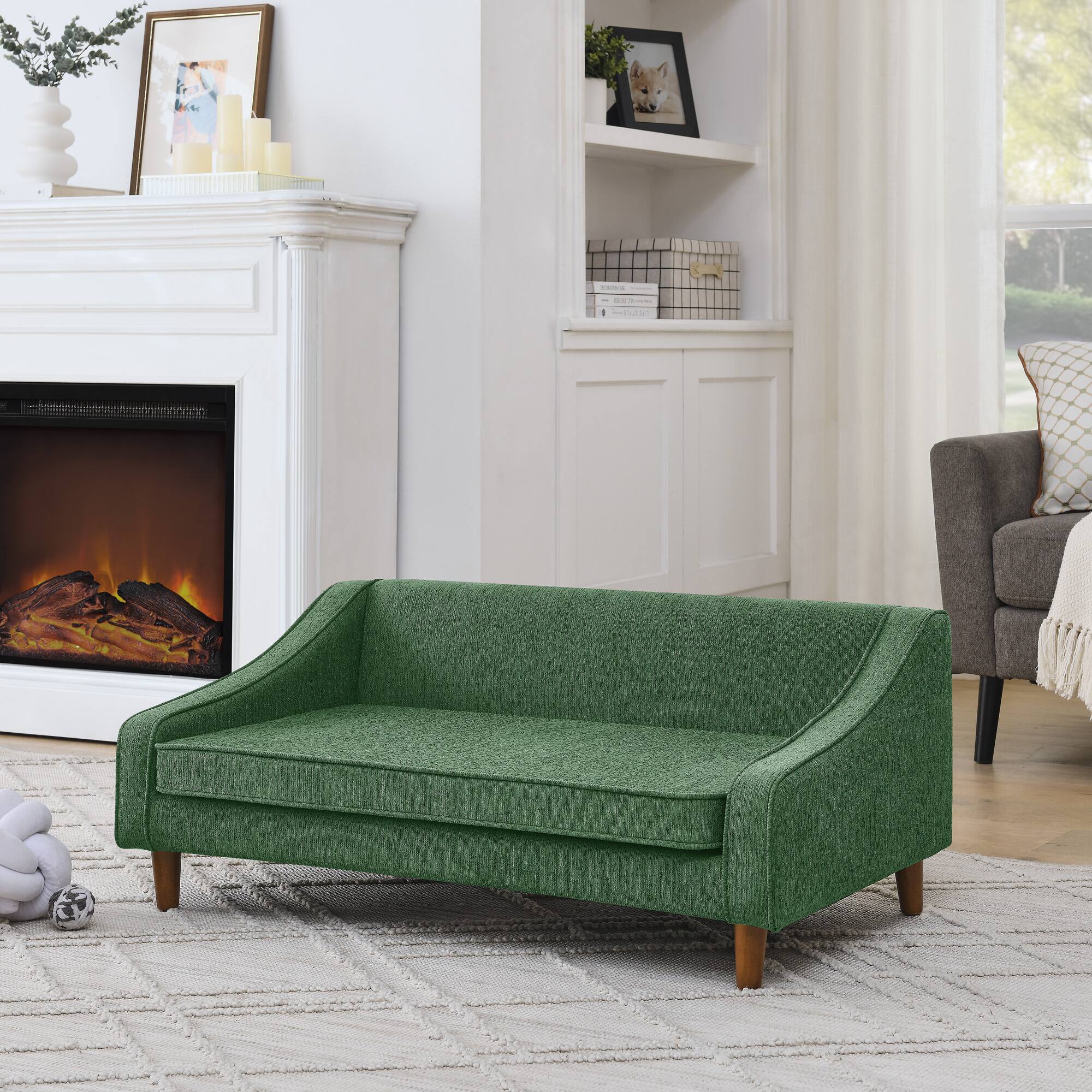 Back. APRILSOUL - Durable Elevated Dog Sofa Bed Pet sofa with modern irregular armrest design Comfortable soft dog sofa Green - Green.