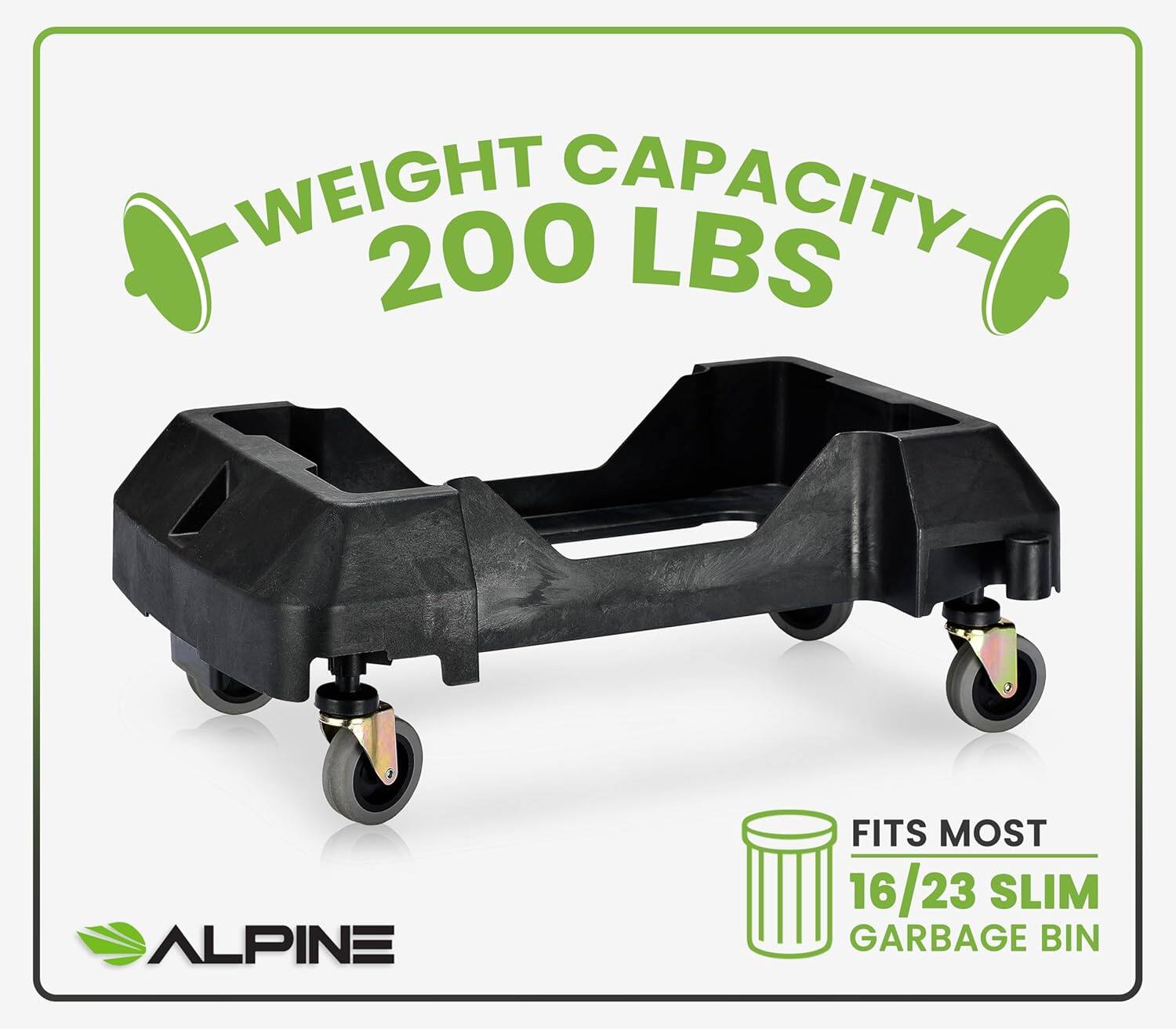 WEIGHT CAPACITY 200 LBS ALPINE FITS MOST 16/23 SLIM GARBAGE BIN
