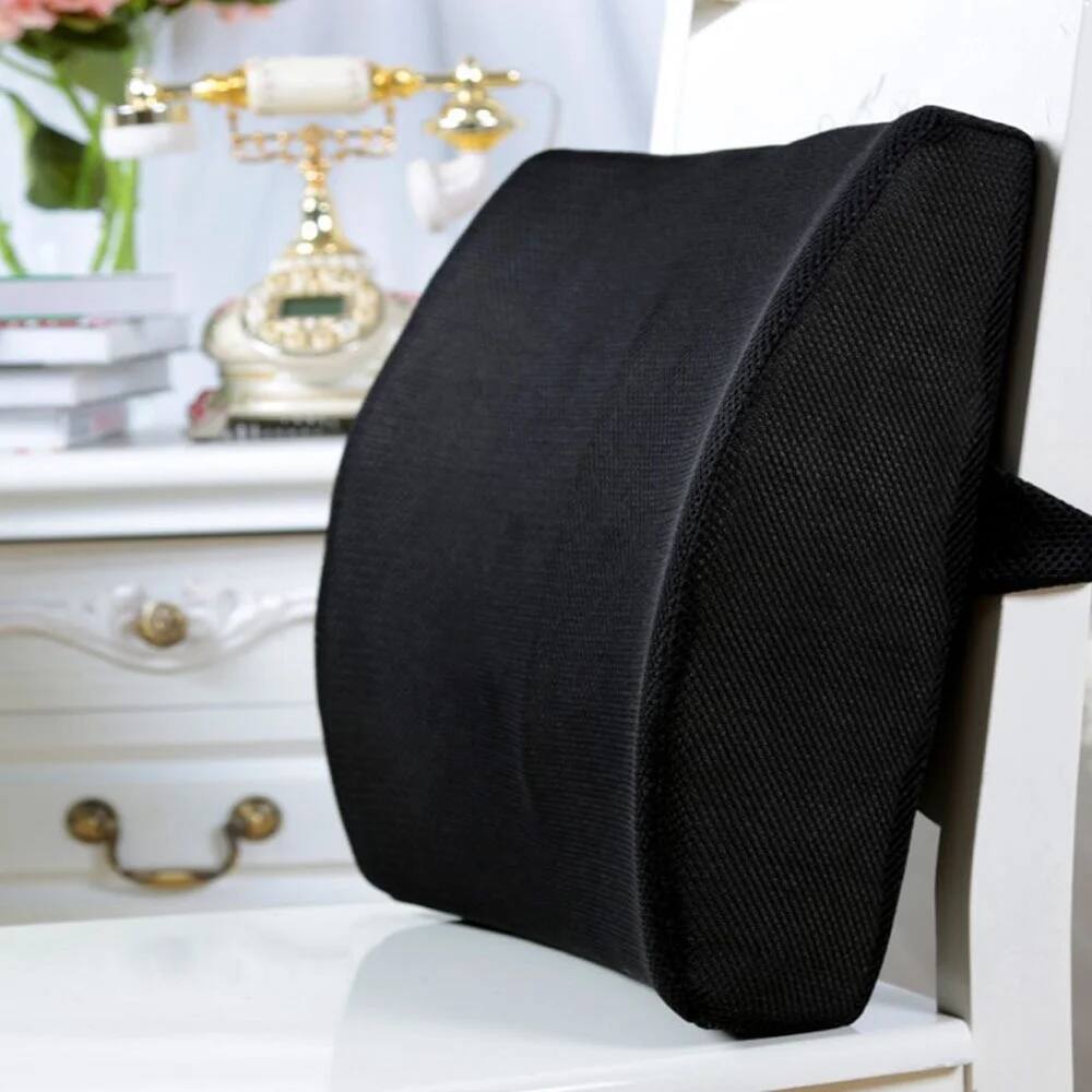 MOVSSOU - Lumbar Support Pillow Car Seat Cushion Chair Lower Back Cushion Office Memory Foam Lumbar Support Back Pillow - Black