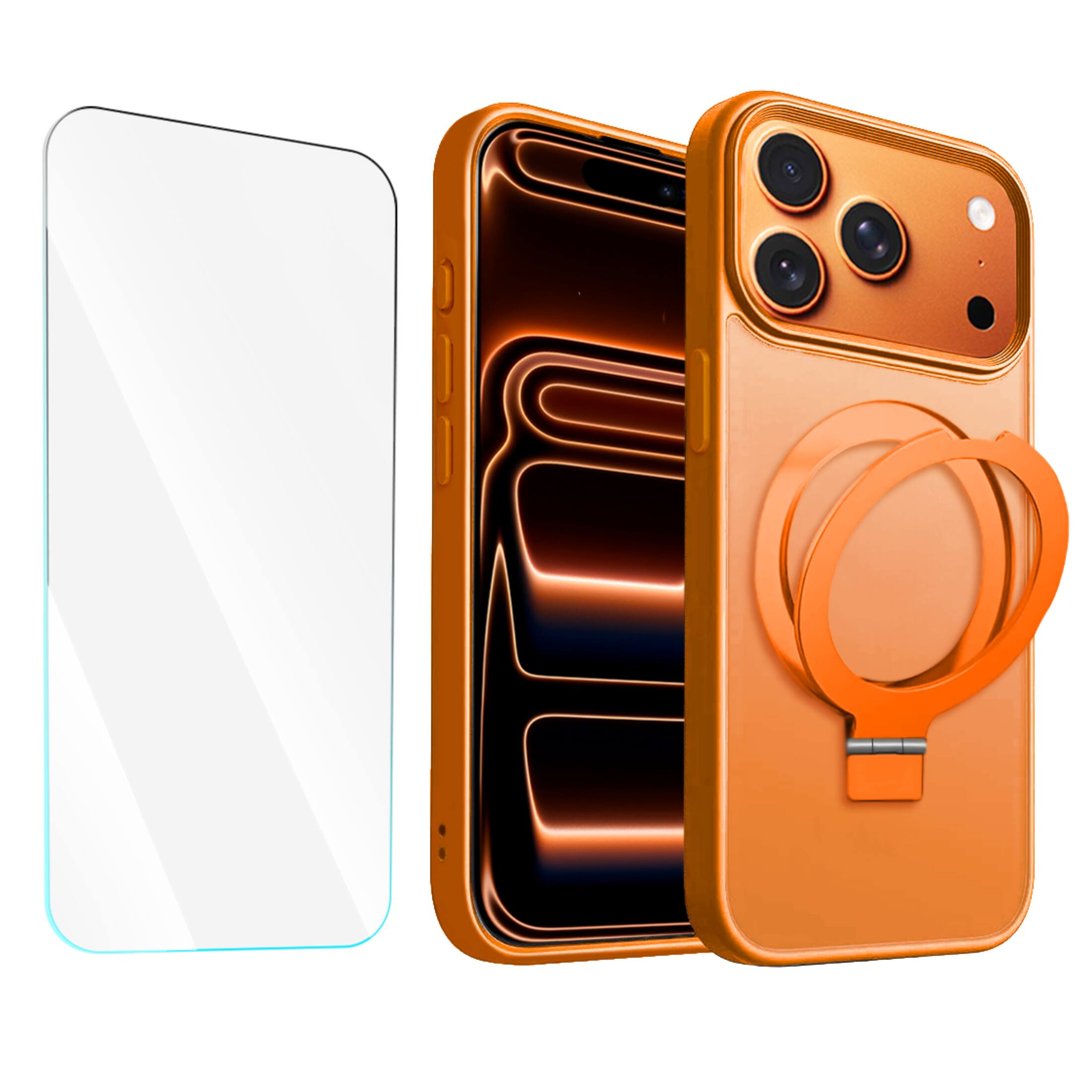 Front. Entronix - Entronix Bundle for iPhone 17 Pro Max - [Magnetic] Translucent Matte Gripstand Case & 1x Screen Protector - Orange.