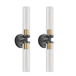 Adewalk - 22" Hardwired 2‑Pack Wall Sconces, Clear Glass Shade Modern Lights for Bathroom, Bedroom, Hallway & Living Room - Black