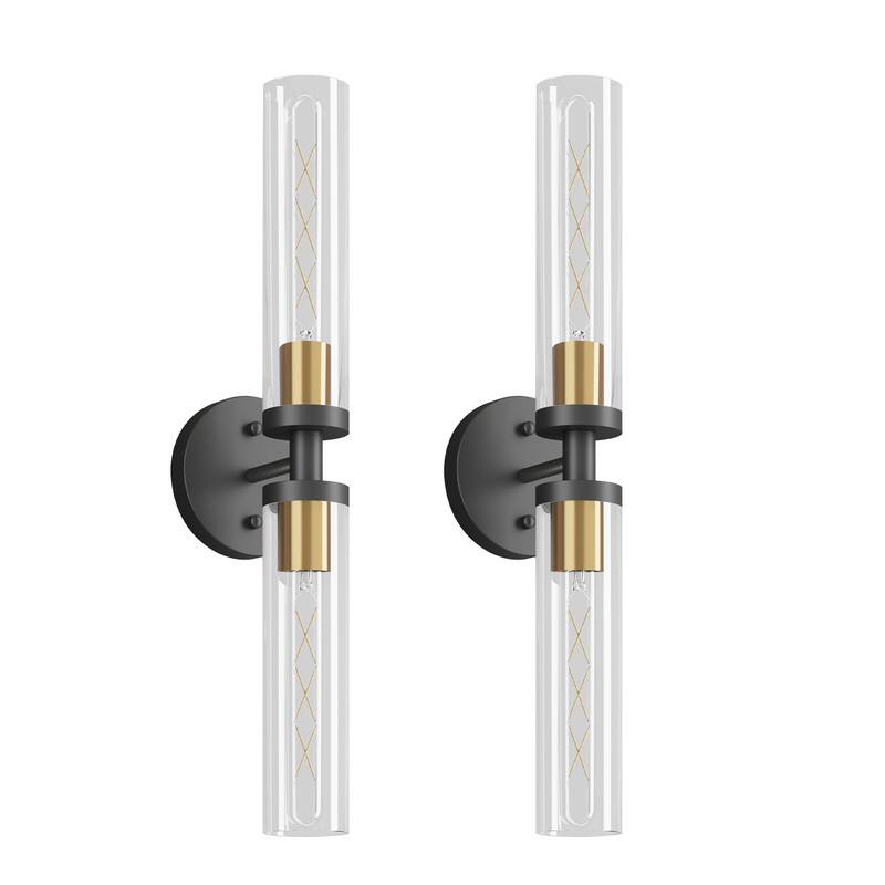 Front. Adewalk - 22" Black Hardwired 2‑Pack Wall Sconces, Clear Glass Shade Modern Lights for Bathroom, Bedroom, Hallway & Living Room - Black.