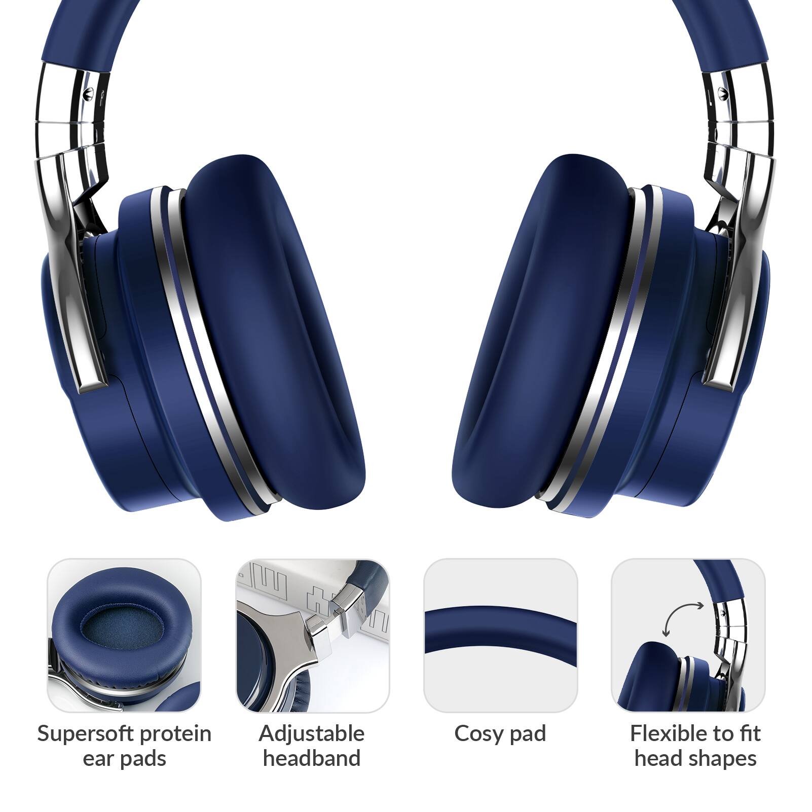 - Supersoft protein ear pads
- Adjustable headband
- Cosy pad
- Flexible to fit head shapes