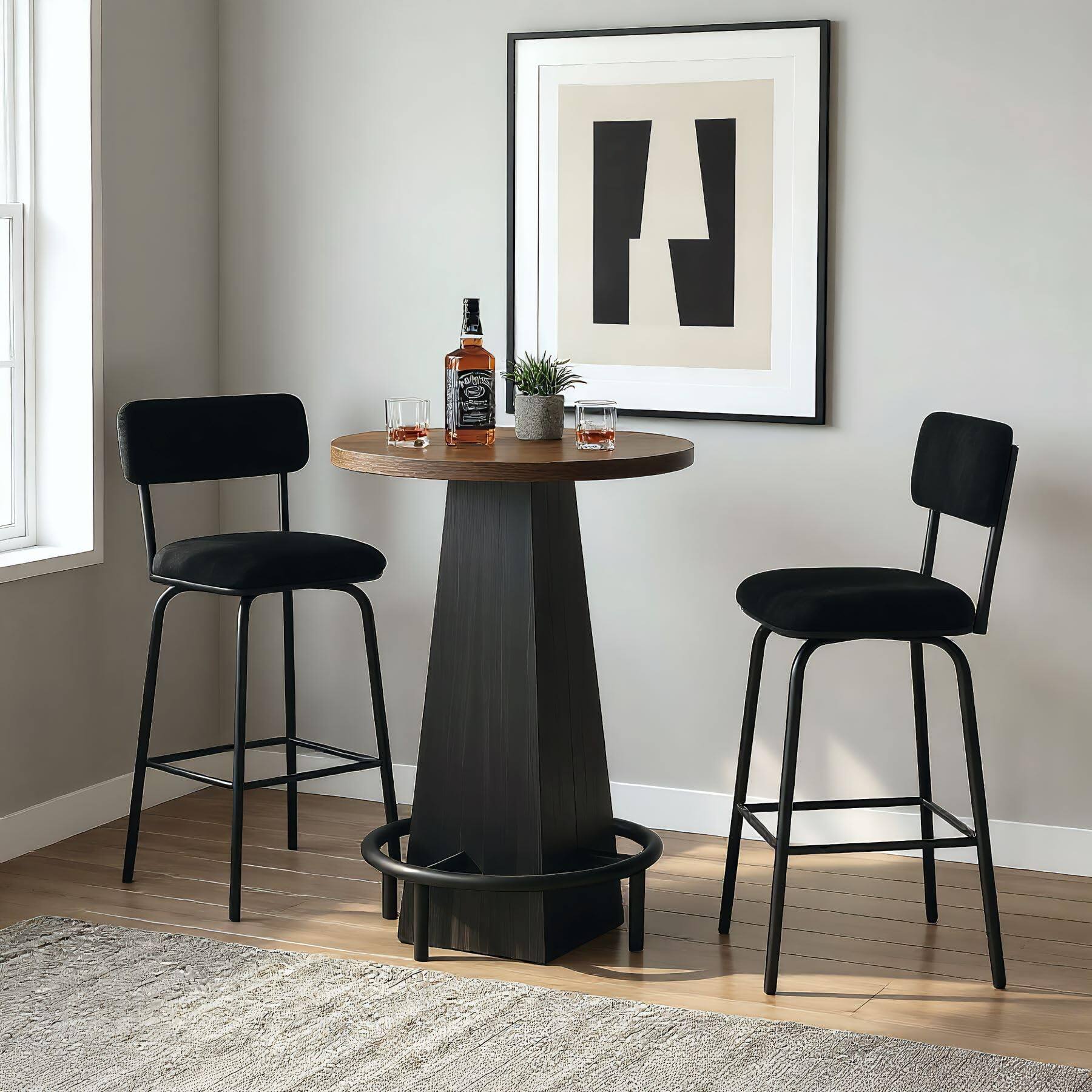 Alt View 1. Tribesigns - Round Bar Table, 37.4" High Pub Table with Metal Footrest - Brown and Black.