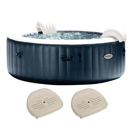 Front. Intex - Intex PureSpa Plus Inflatable Bubble Jet Hot Tub & Slip Resistant Seat (2 Pack) - Blue.