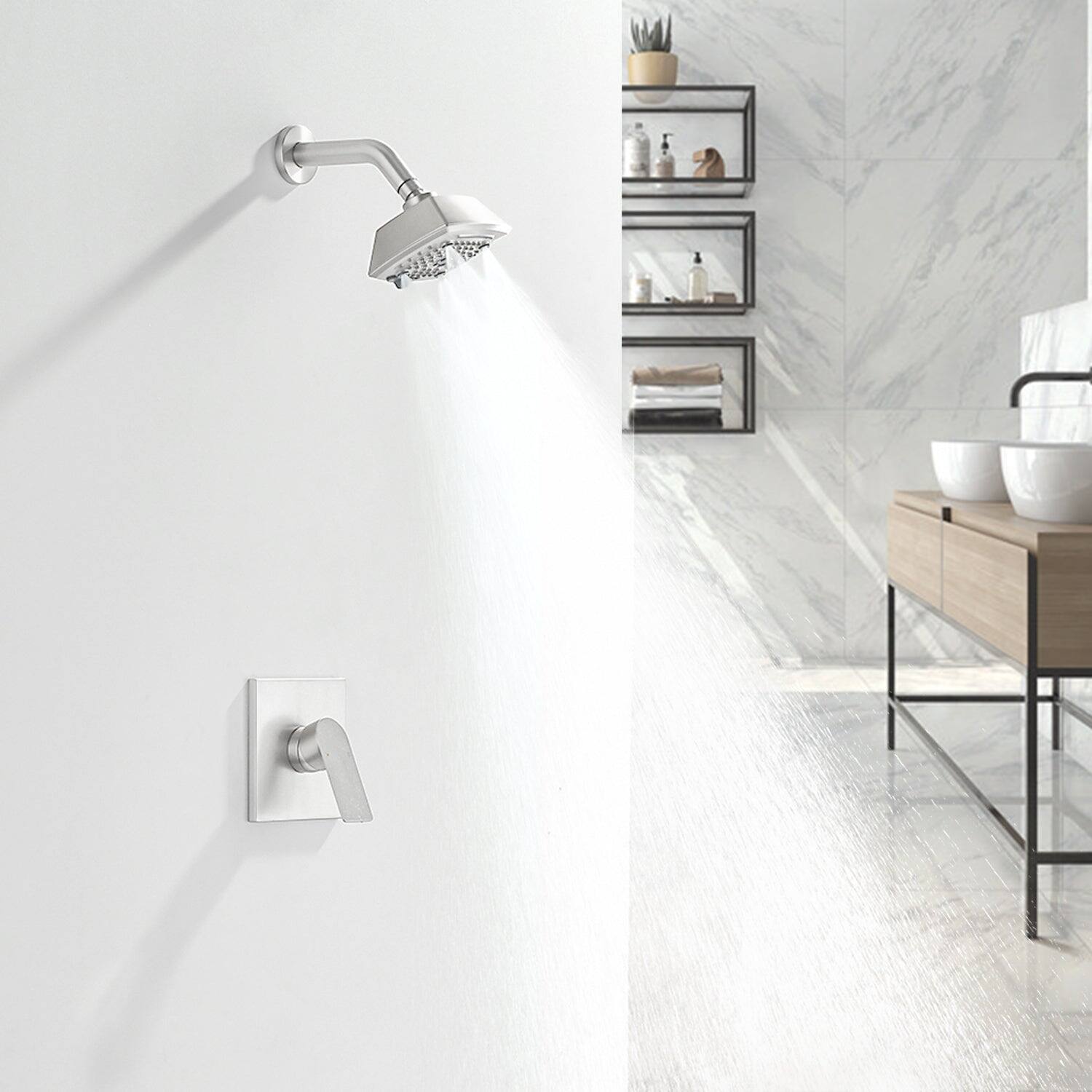 Alt View 4. Boyel Living - Brushed Brass Shower Faucet Set cUPC Pressure Balance Valve 5-Function ABS Top Spray 1/2NPT Thread Fingerprint-Free - Brushed Nickel.