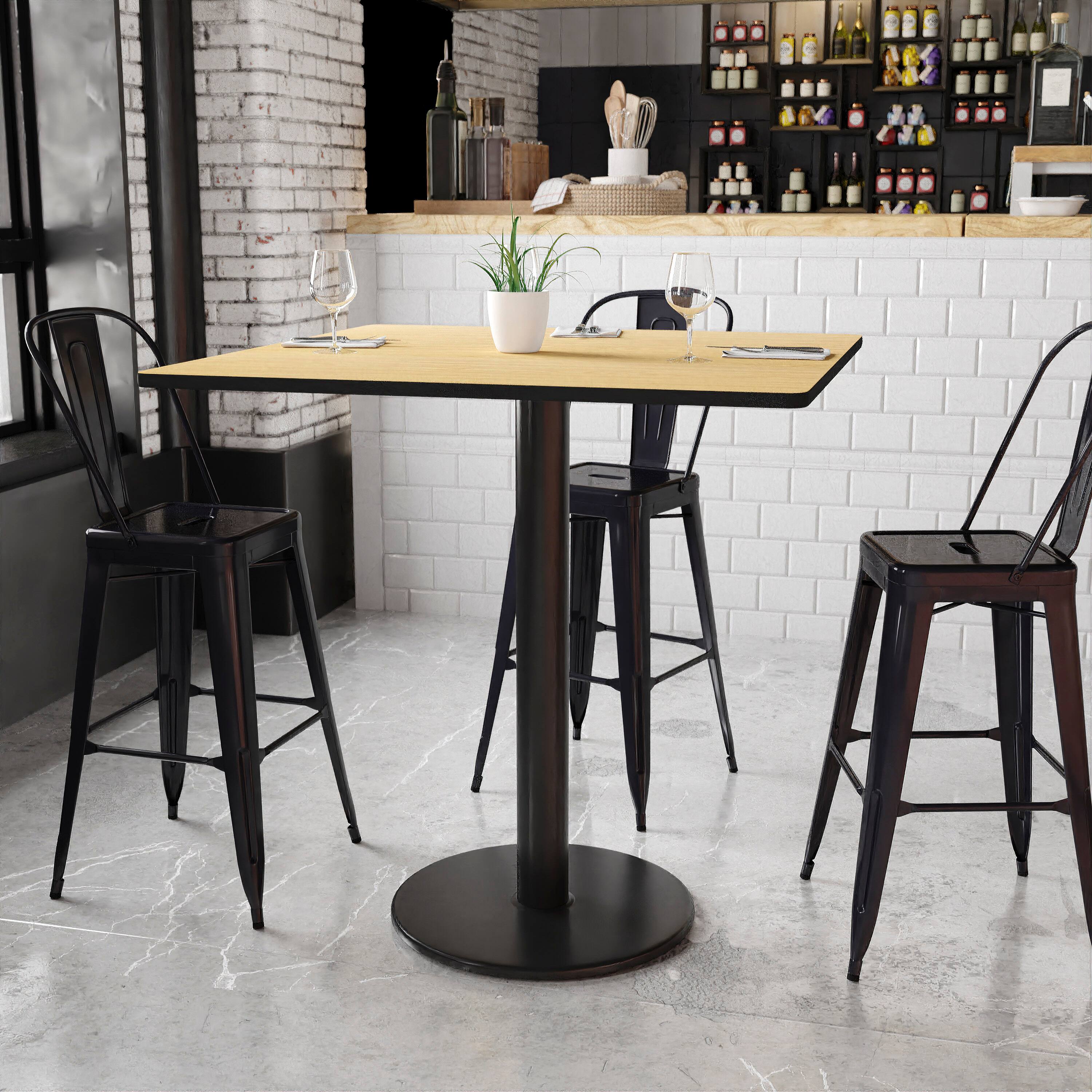 Angle. Flash Furniture - Stiles 42'' Square Natural Laminate Table Top with 24'' Round Bar Height Table Base - Natural.
