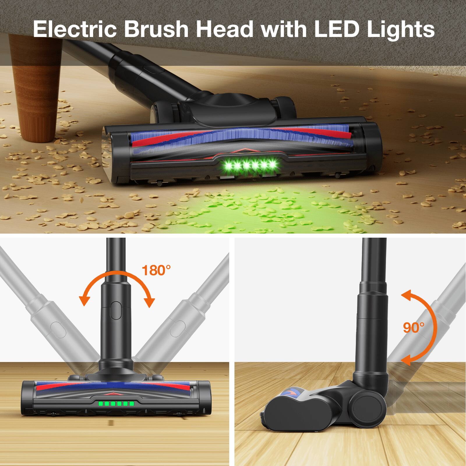 Electric Brush Head with LED Lights 180° 90°