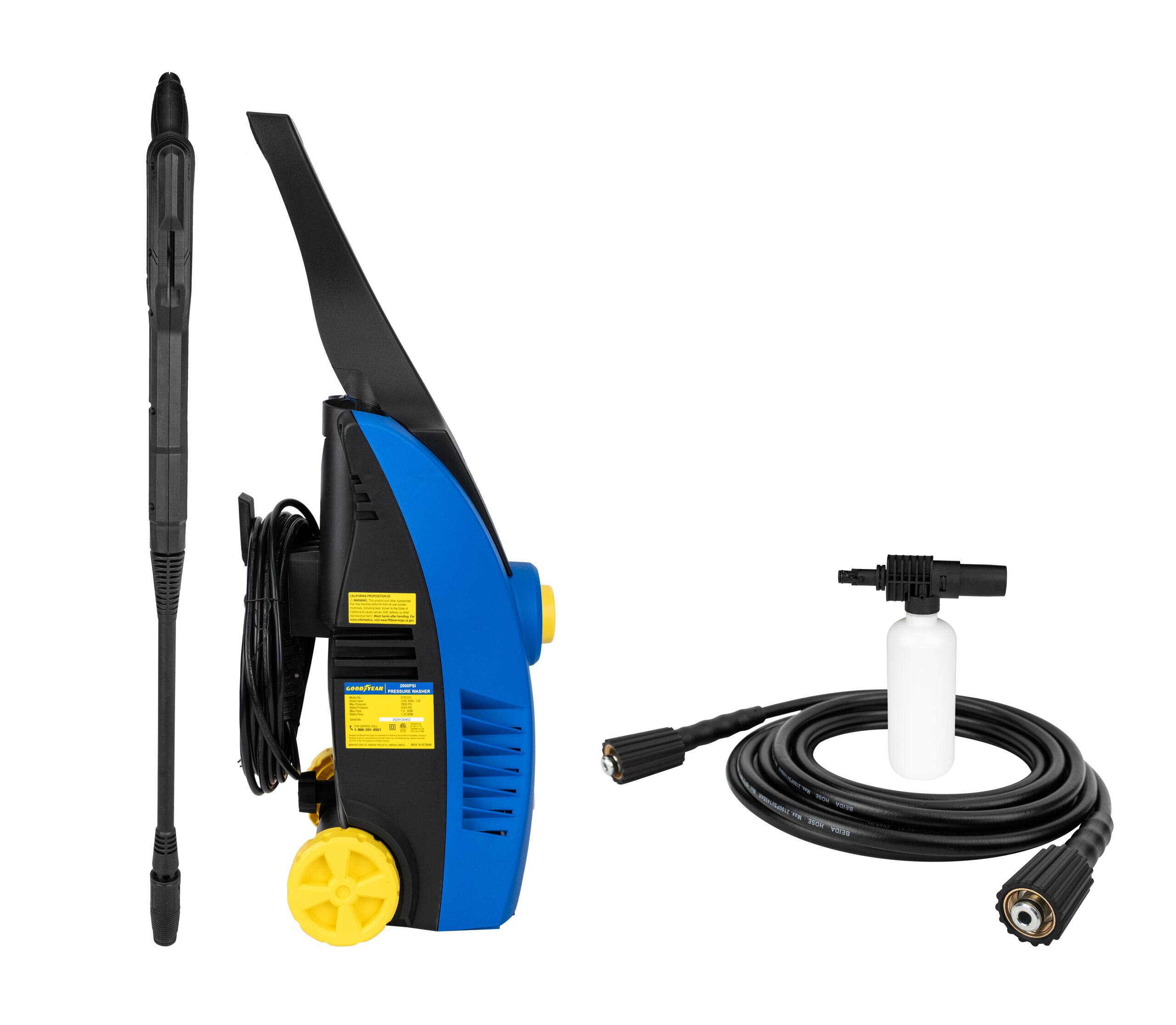 Angle. Goodyear - Goodyear 2,000 PSI 1.6 GPM Electric Pressure Washer with Soap Bottle - Blue.