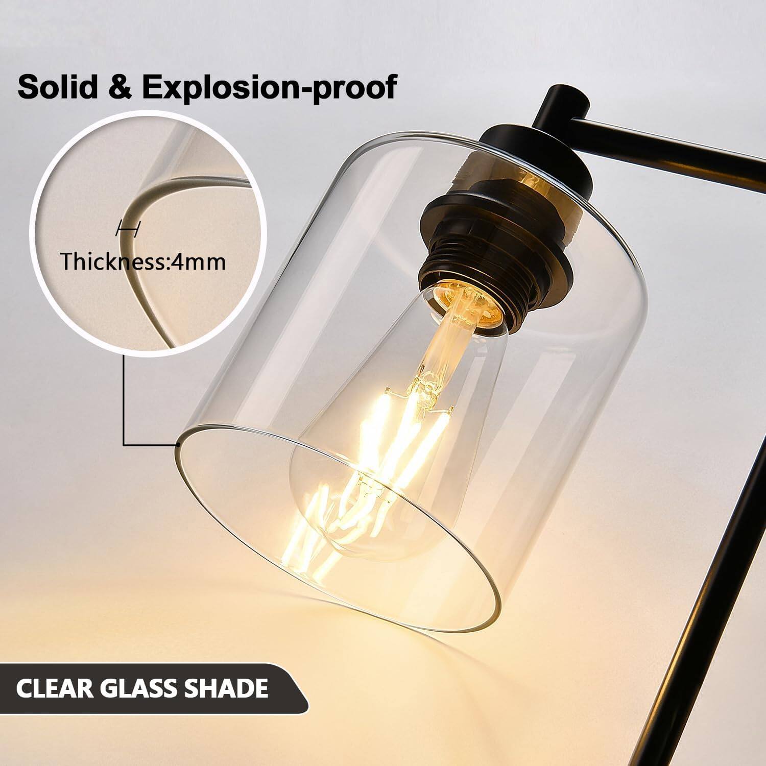 Solid & Explosion-proof  
Thickness: 4mm  
CLEAR GLASS SHADE