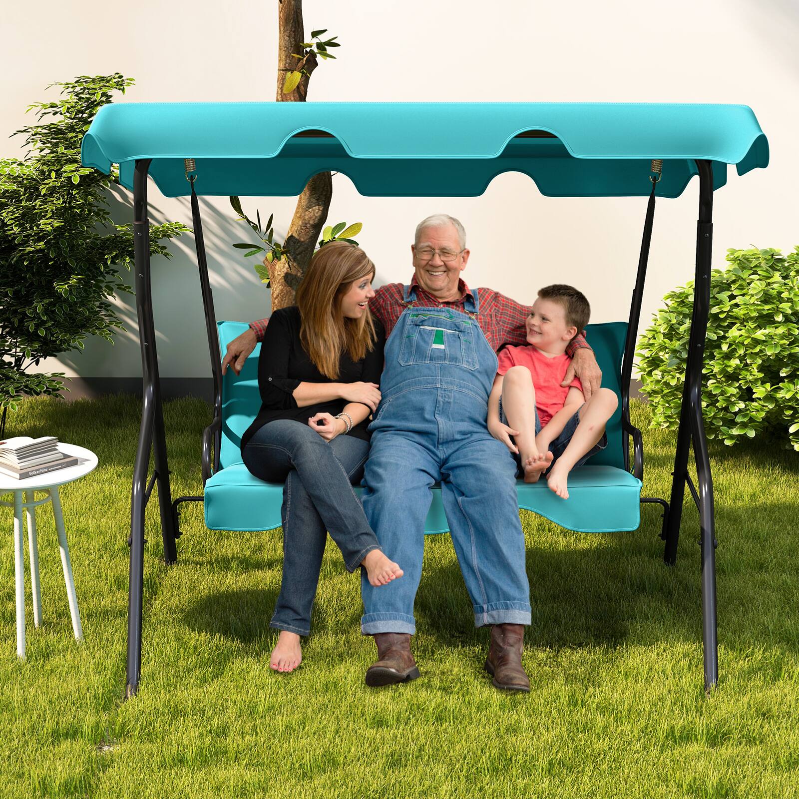 Alt View 2. Costway - Costway Patio 3 Seats Canopy Swing Glider Hammock Cushioned Backyard - Blue.