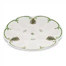 Spode - Christmas Tree Devilled Egg Dish 13-Inch Platter Green - Multicolored
