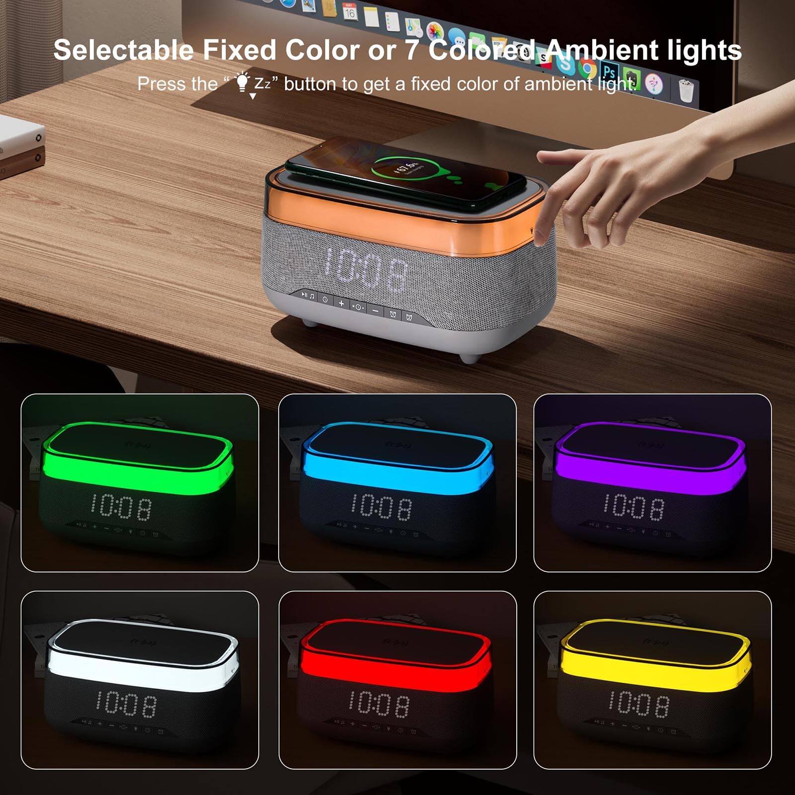 Selectable Fixed Color or 7 Colored Ambient lights  
Press the "Zz" button to get a fixed color of ambient light.