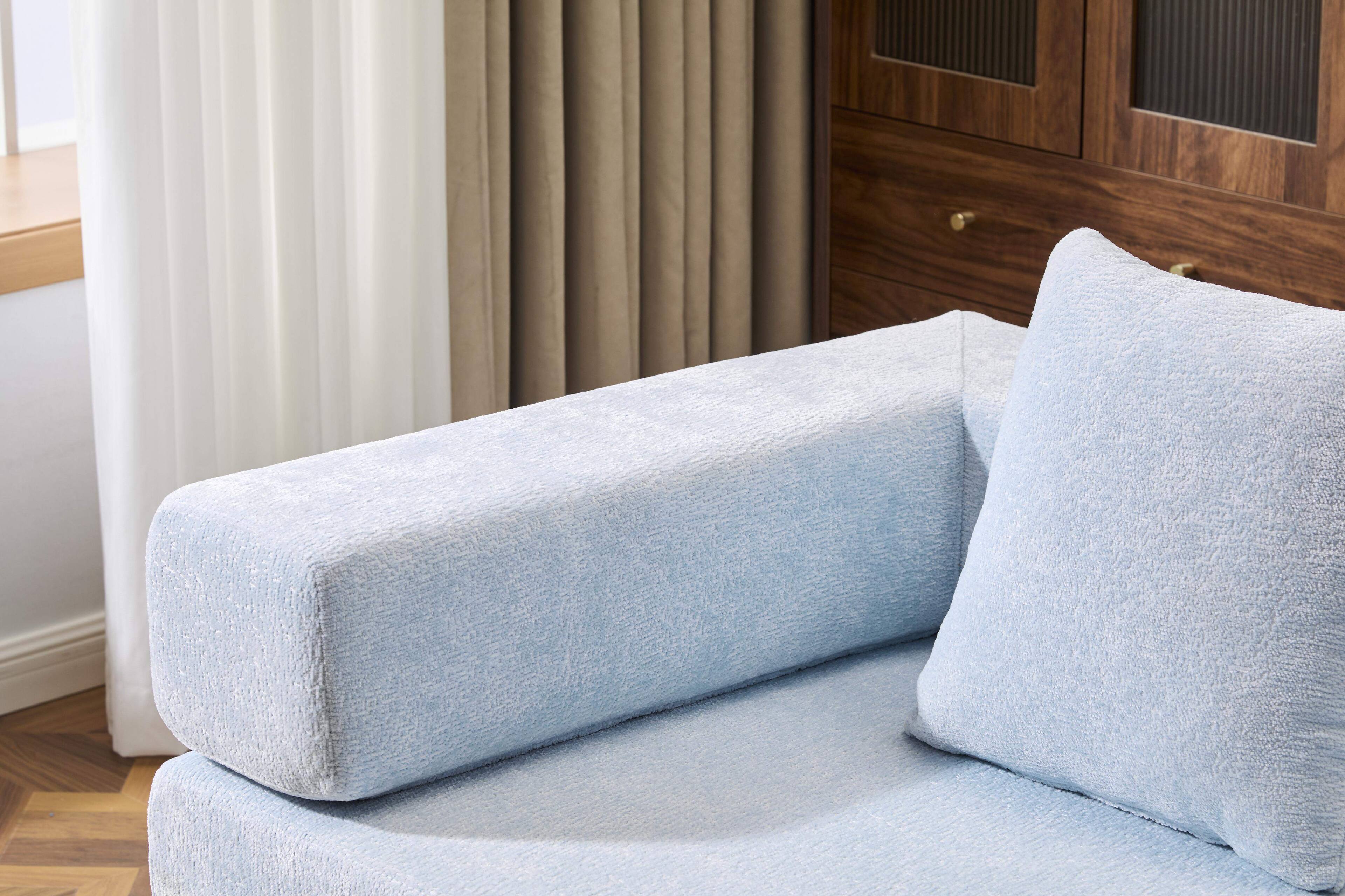 Angle. Roomtec - Floor CouchCompression SofaConvertible Floor Sofa Bedwith Pillow Back Support ArmrestComfy Futon Couch Lounge Sleeper - LIGHT BLUE.