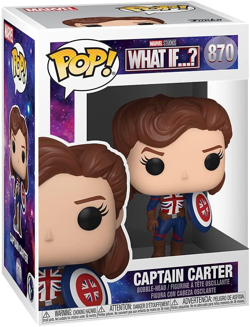 **MARVEL STUDIOS WHAT IF...?**

**POP! 870**

**CAPTAIN CARTER**

**BOBBLE-HEAD / FIGURINE À TÊTE OSCILLANTE / FIGURA CON CABEZA OSCILANTE**

**WARNING: CHOKING HAZARD. Small parts. Not suitable for children under 36 months.**

**ATTENTION: DANGER D'ÉTOUFFEMENT. Petites pièces. Ne convient pas aux enfants de moins de 36 mois.**

**ADVERTENCIA: PEORIO DE ASFIXIA. Partes pequeñas. No es adecuado para niños menores de 36 meses.**