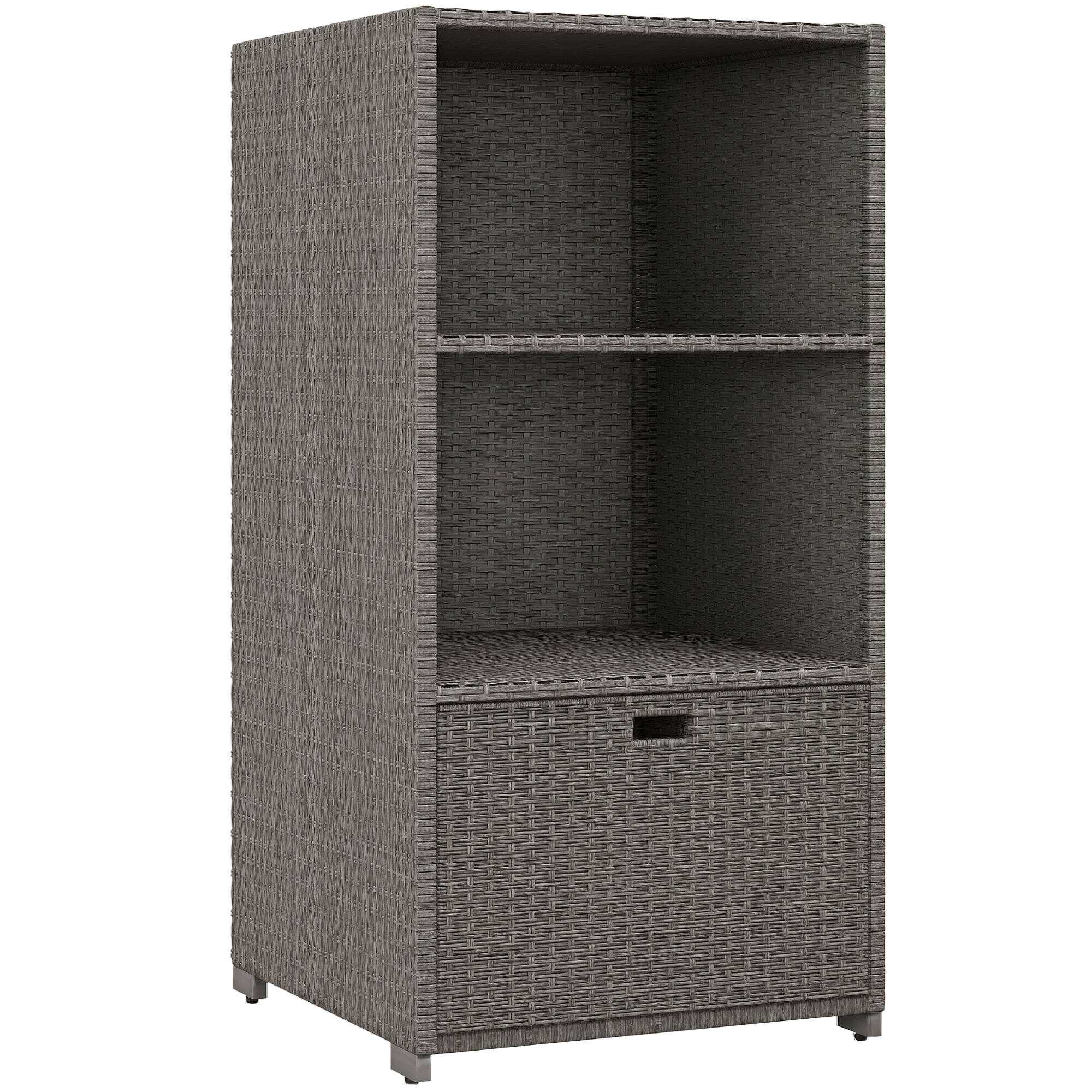 Outsunny - Valet Pool Towel Rack, Waterproof PE Plastic Rattan Wicker Storage Organizer - Dark Gray