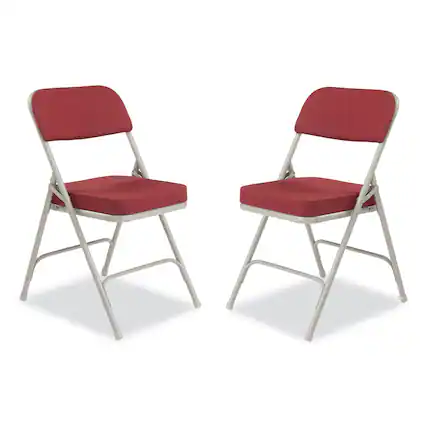 Front. National Brand - 3200 Series Premium Fabric Dual-Hinge Folding Chair Supports Up to 300 lb Burgundy Seat Burgundy Back Gray Base 2/Carton - Gray|Red.