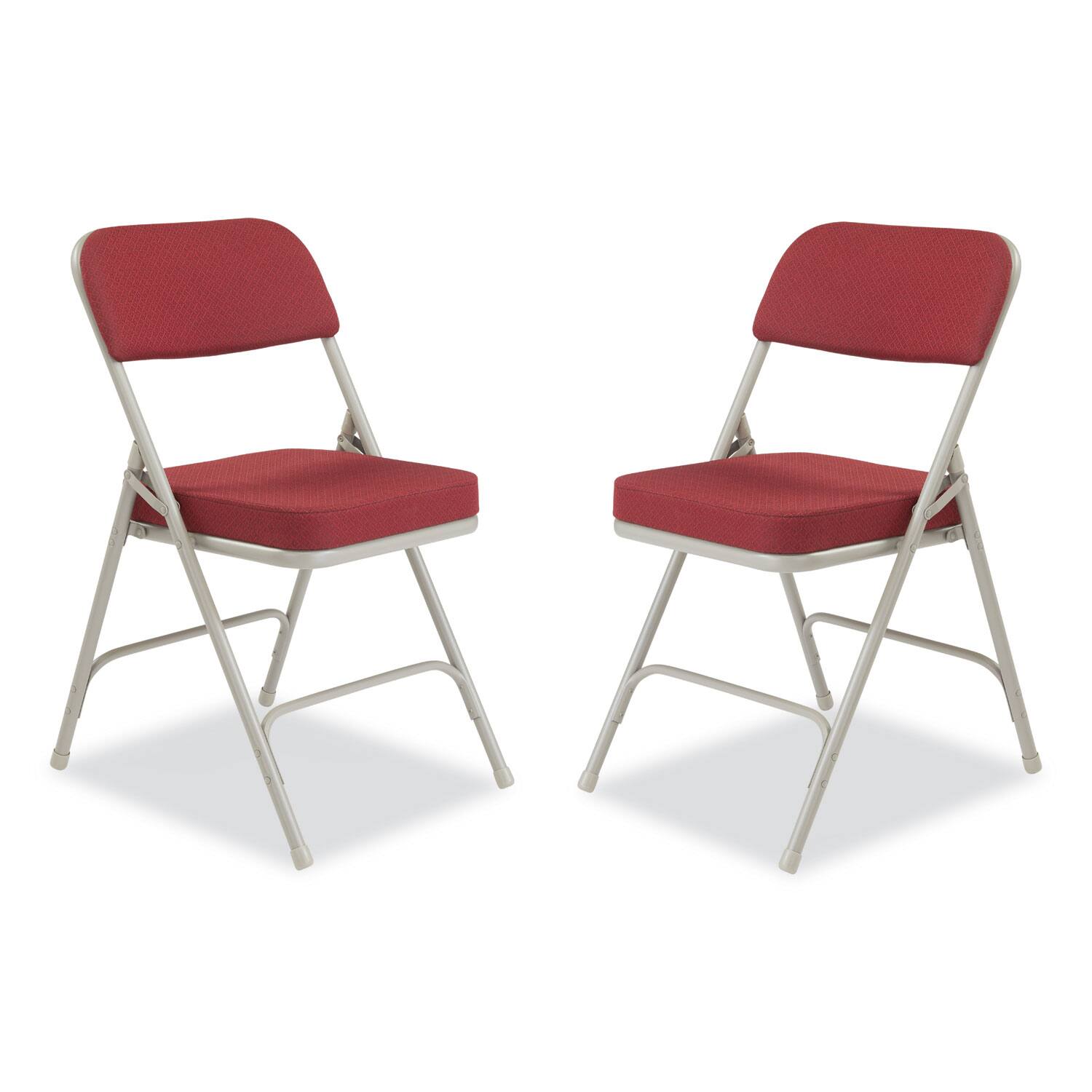 Front. National Brand - 3200 Series Premium Fabric Dual-Hinge Folding Chair Supports Up to 300 lb Burgundy Seat Burgundy Back Gray Base 2/Carton - Gray|Red.