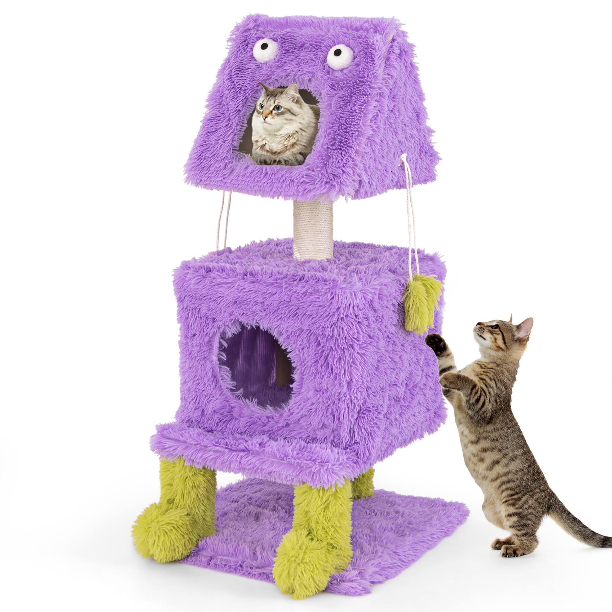 Alt View 9. Gymax - Gymax Cat Tree Cute Monster-Themed Cat Tower w/ 2 Private Condos & Soft Long Plush - GYM14662.