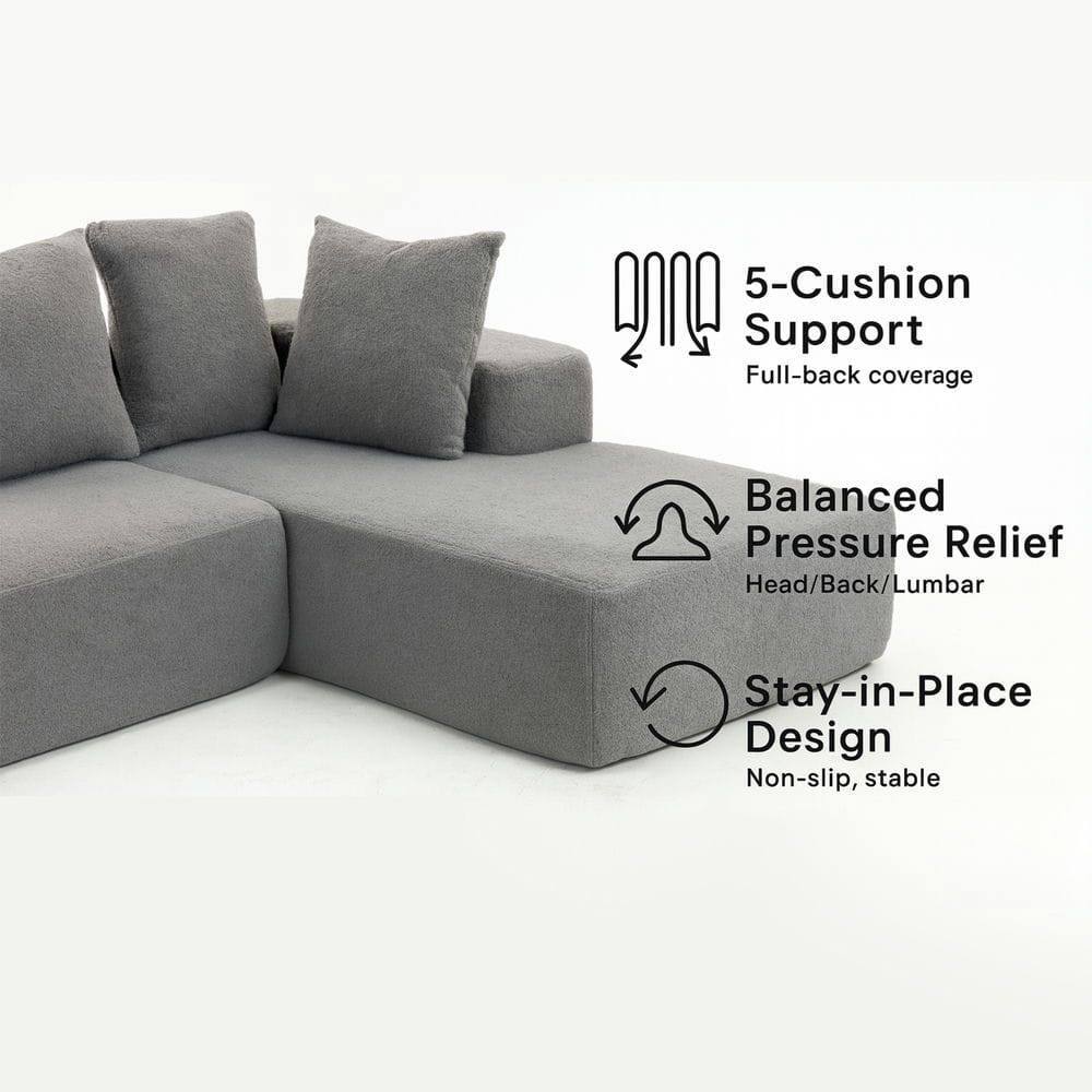 5-Cushion Support  
Full-back coverage  
Balanced Pressure Relief  
Head/Back/Lumbar  
Stay-in-Place Design  
Non-slip, stable