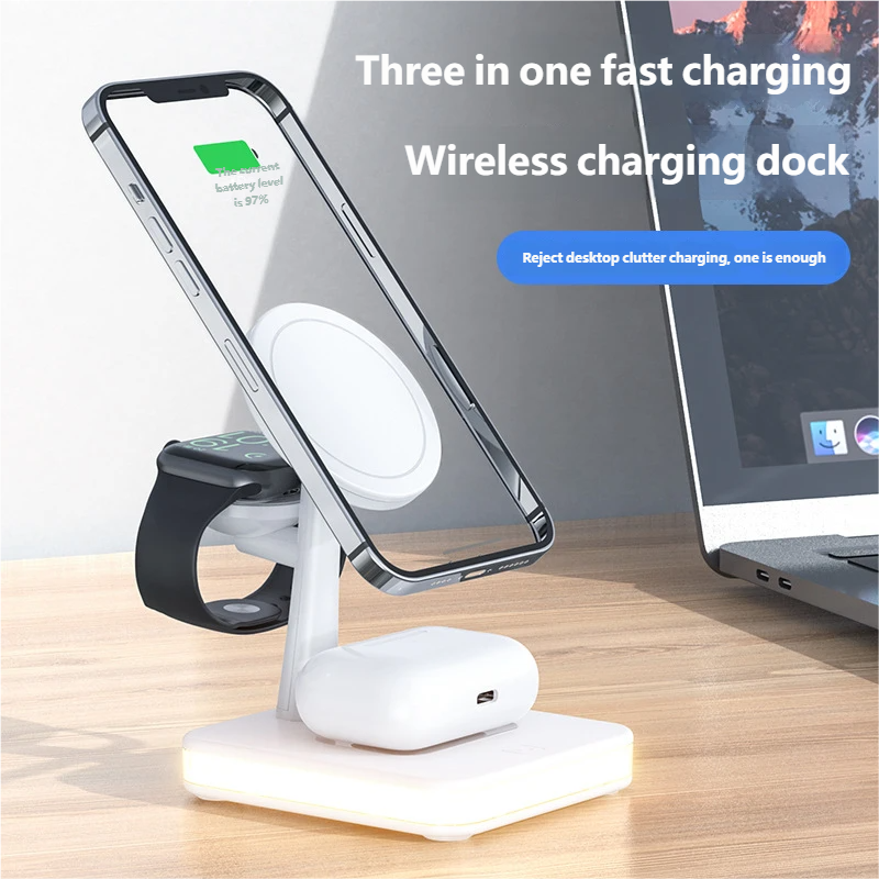 Three in one fast charging  
Wireless charging dock  

The battery level is 97%  

Reject desktop clutter charging, one is enough