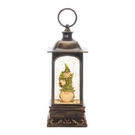 BreeBe - LED Snow Globe Lantern with Gnome Stack 9.75"H - Bronze, Green, White