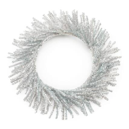 Front. BreeBe - Tinsel Pine Wreath 21"D - Silver.