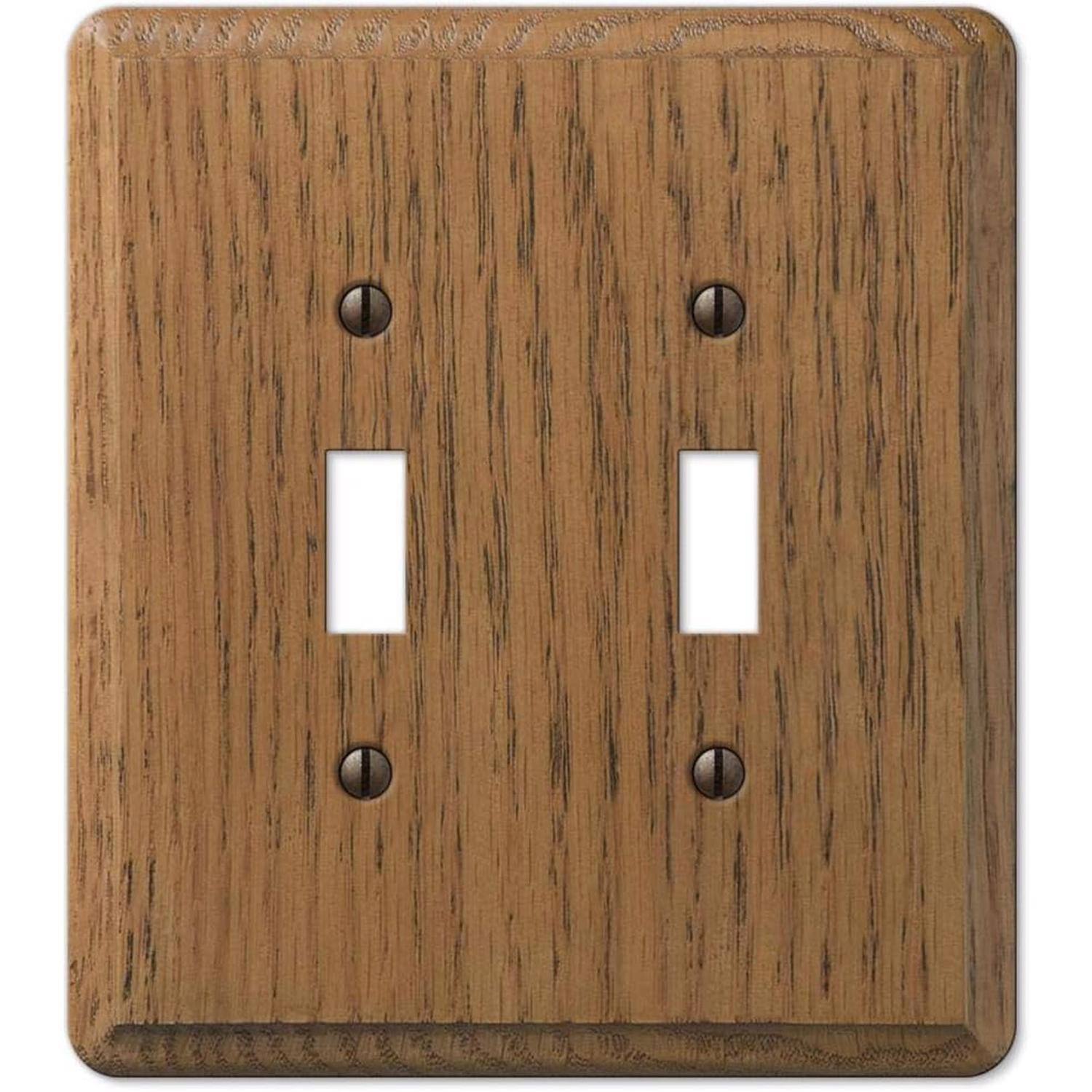 AMERELLE - Contemporary Medium 2 gang Oak Wood Toggle Wall Plate 1 pk - Brown
