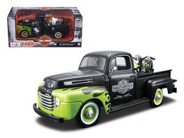 Maisto - 1948 Ford F-1 Pickup Truck "Harley Davidson" with 1948 Harley Davidson FL Panhead Motorcycle 1/24 - Black And Green