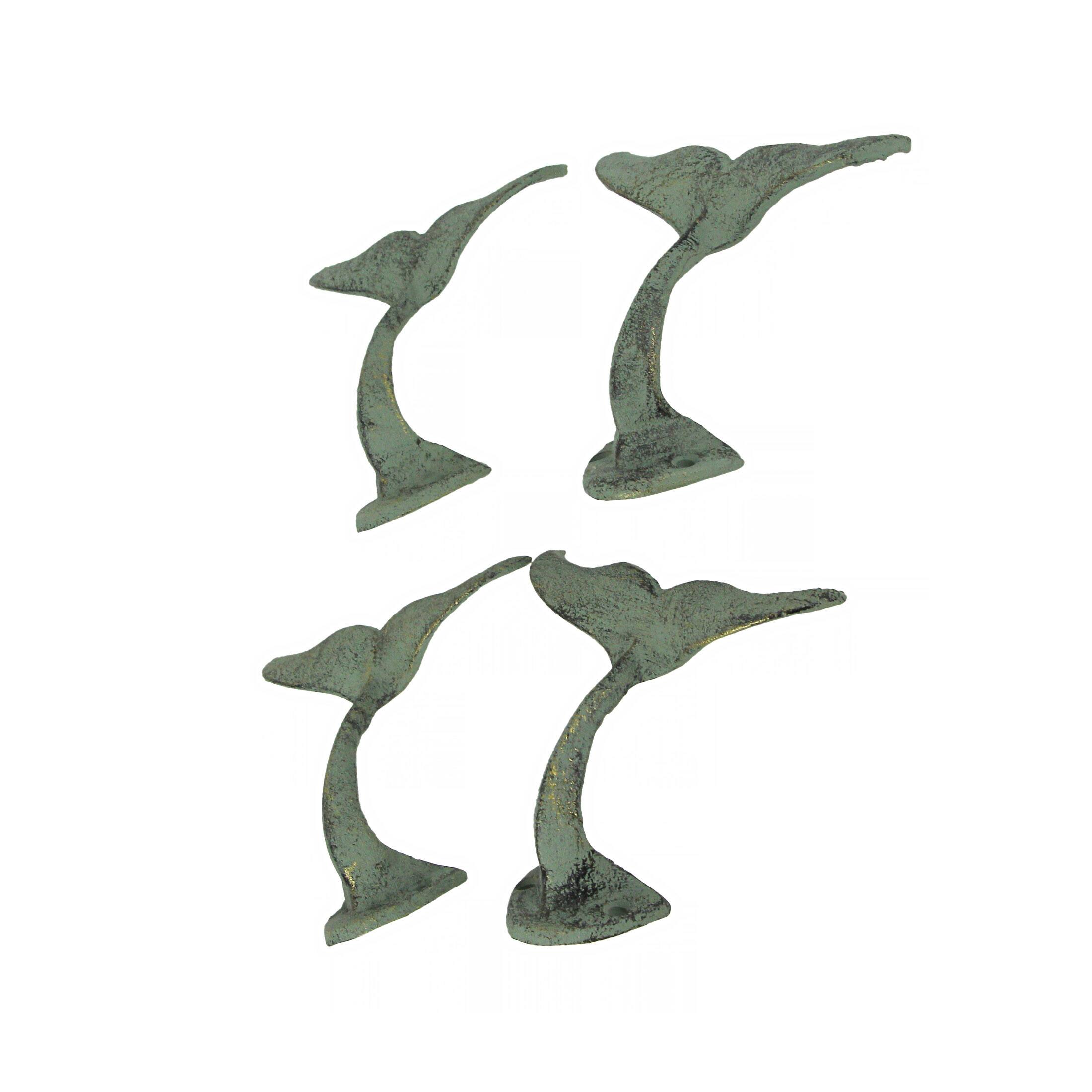 Alt View 1. Zeckos - Set of 4 Green Verdigris Finish Cast Iron Whale Tail Wall Hooks - Green.