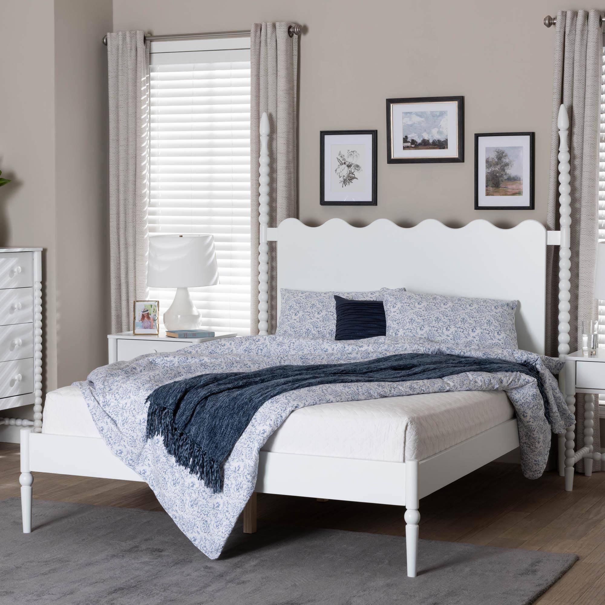 Alt View 3. Baxton Studio - Brantley Spindle Platform Bed - Farmhouse Bed Frame with Scalloped Headboard and Turned Posts, Queen - White.
