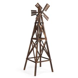 Winado - 7FT Wooden Windmill Backyard Garden Decoration Weathervane with Windmill Head for Outdoor - Carbonized