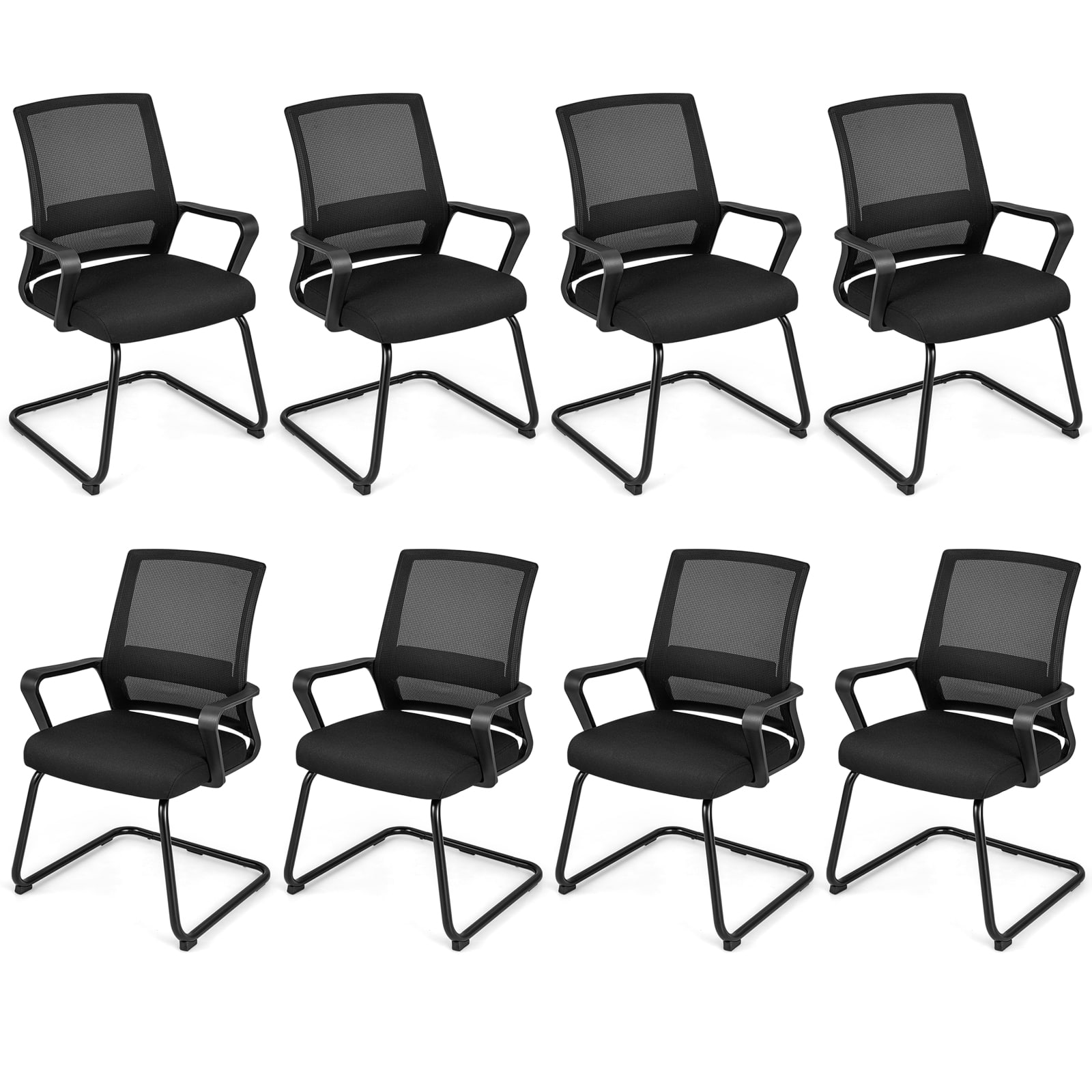 Gymax - Office Mesh Chair Set of 8 Upholstered Guest Conference Chair w/Ergonomic Backrest - Black