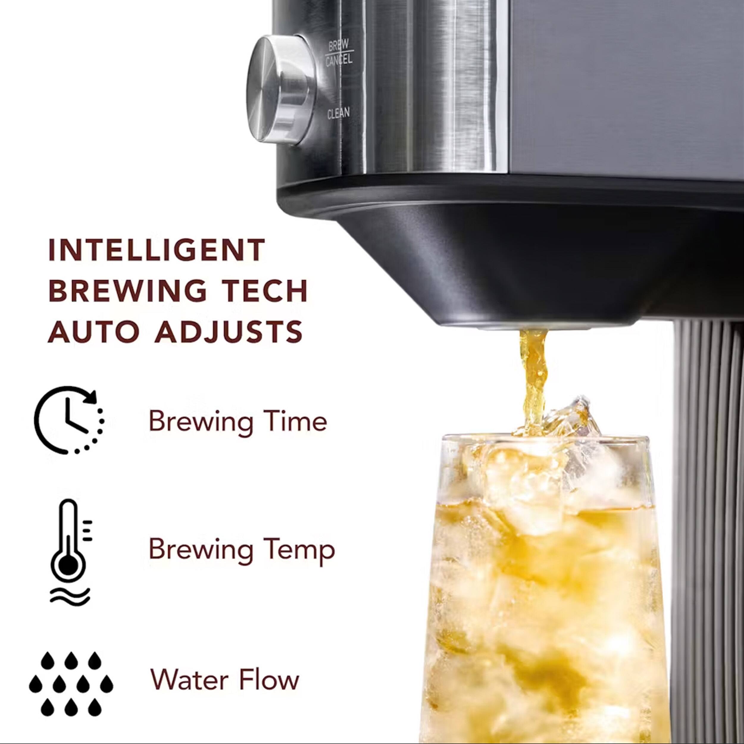 BREW CANCEL CLEAN  
INTELLIGENT BREWING TECH AUTO ADJUSTS  
- Brewing Time  
- Brewing Temp  
- Water Flow