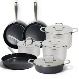 Alva - Maestro Cookware Set 11-Piece Set - Stainless Steel Pots and Nonstick Ceramic Frying Pans - Silver and Black