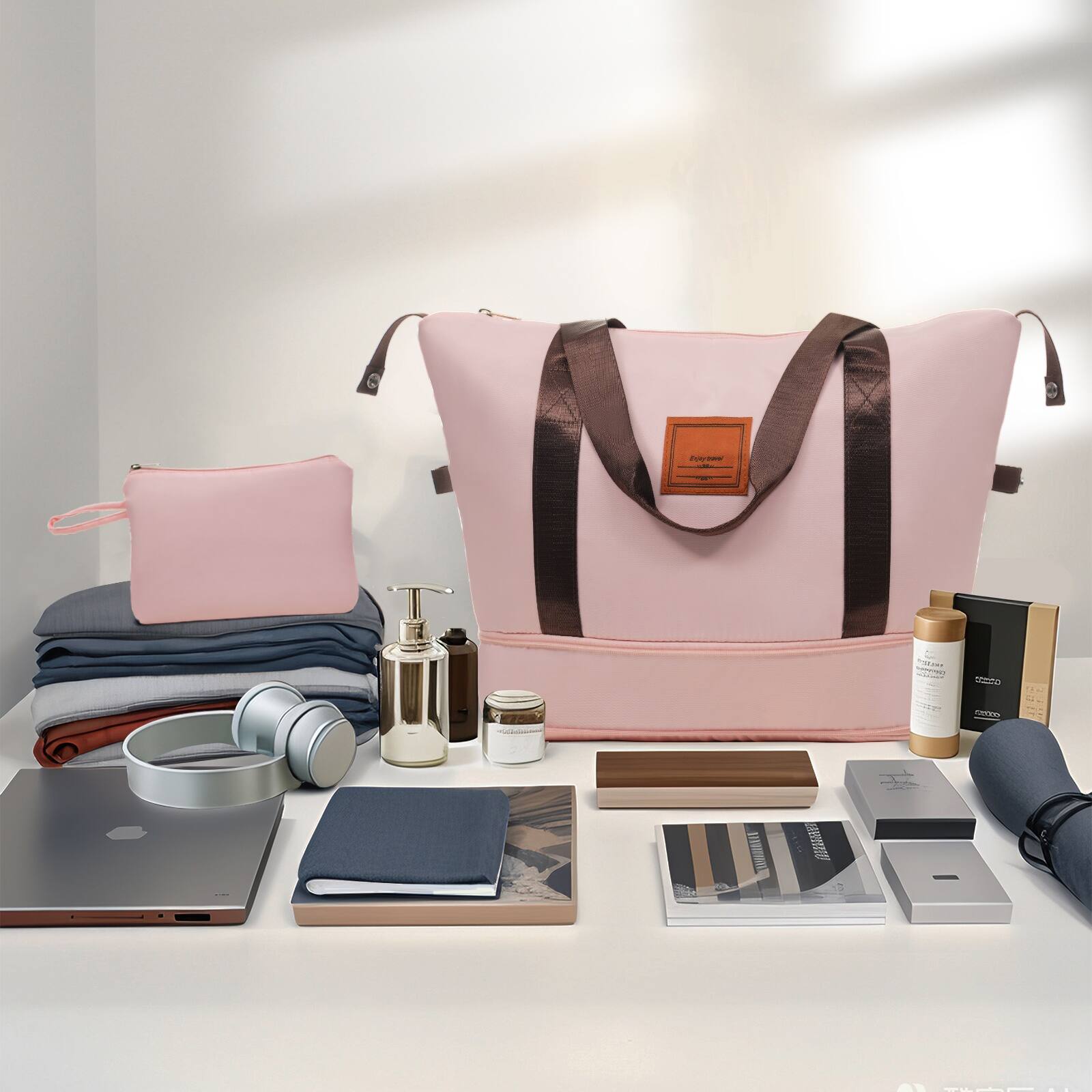 Alt View 1. Ecooso - 3-Piece Luggage Set Airline Approved Lightweight Hardshell ABS Suitcases with Spinner Wheels 20-Inch Carry-On - Pink.