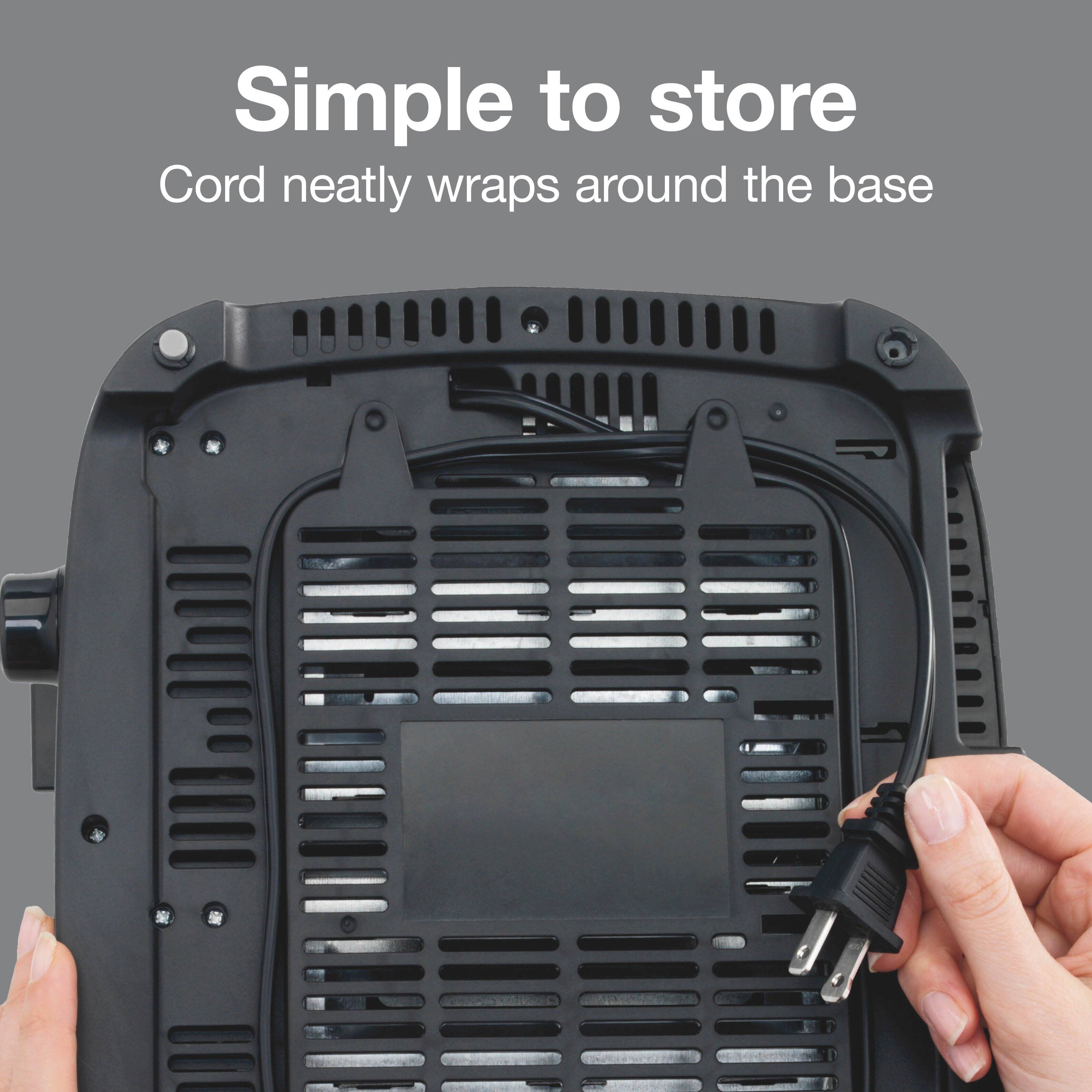 Simple to store  
Cord neatly wraps around the base