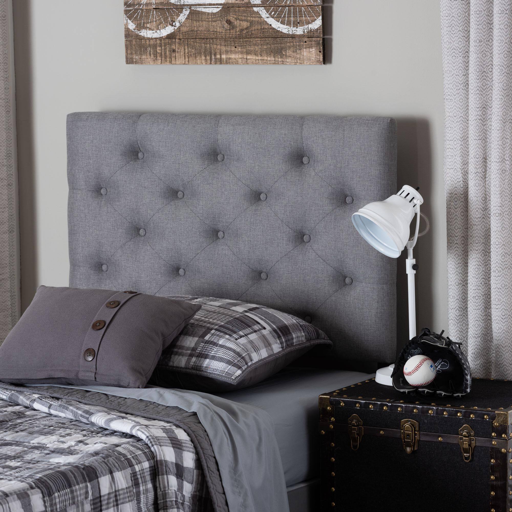 Back. Baxton Studio - Viviana Modern and Contemporary Fabric Upholstered Button-Tufted Twin Size Headboard - Grey.