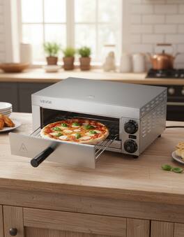 Forest'nSky - 12-Inch 1500W Countertop Pizza Oven, Commercial Grade with Temp Control & Timer, Even Heat - Silver