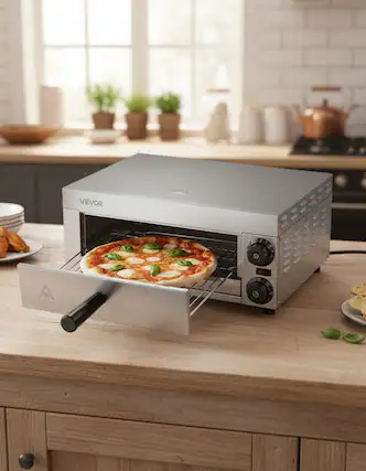Front. Forest'nSky - 12-Inch 1500W Countertop Pizza Oven, Commercial Grade with Temp Control & Timer, Even Heat - Silver.