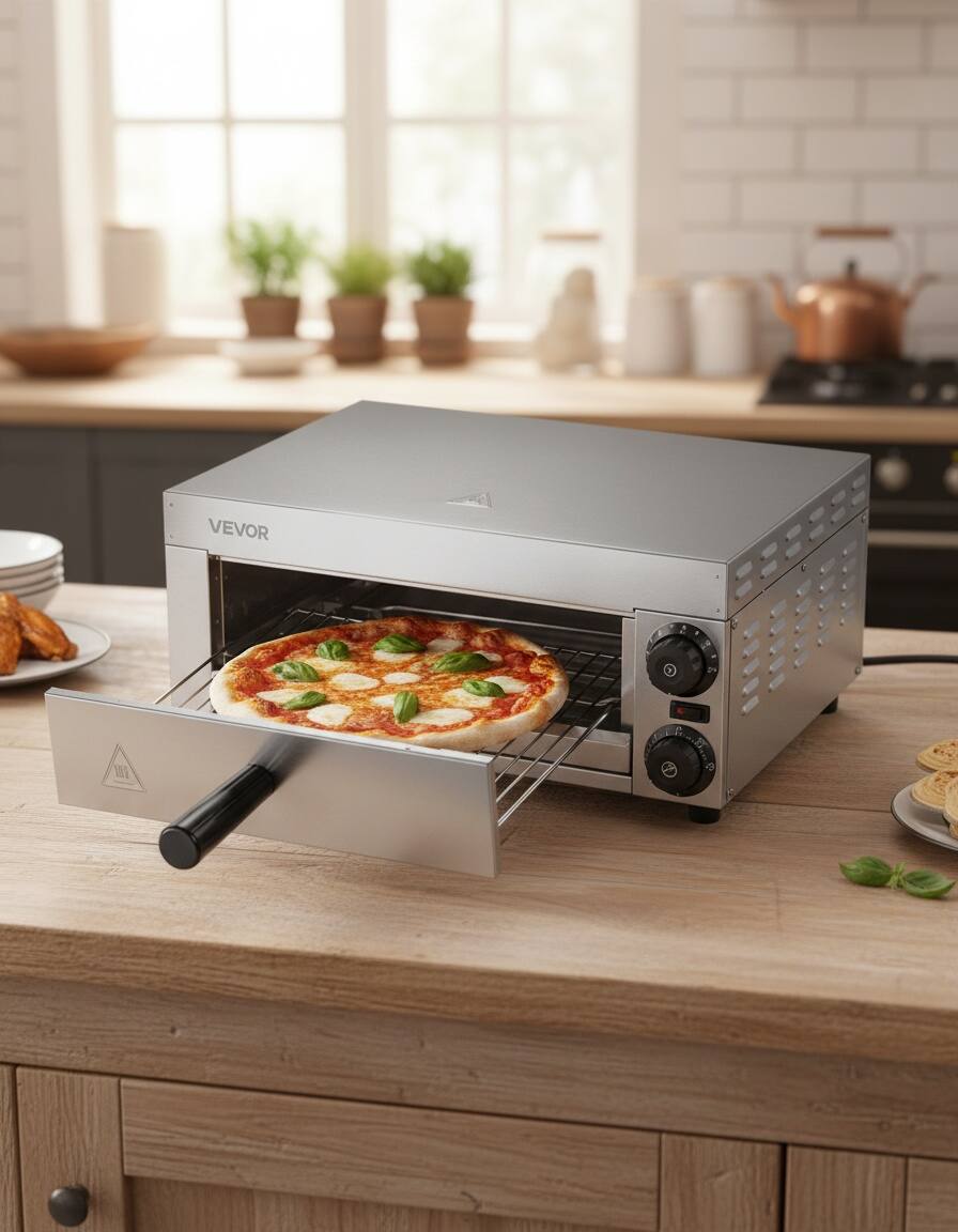 Front. Forest'nSky - 12-Inch 1500W Countertop Pizza Oven, Commercial Grade with Temp Control & Timer, Even Heat - Silver.