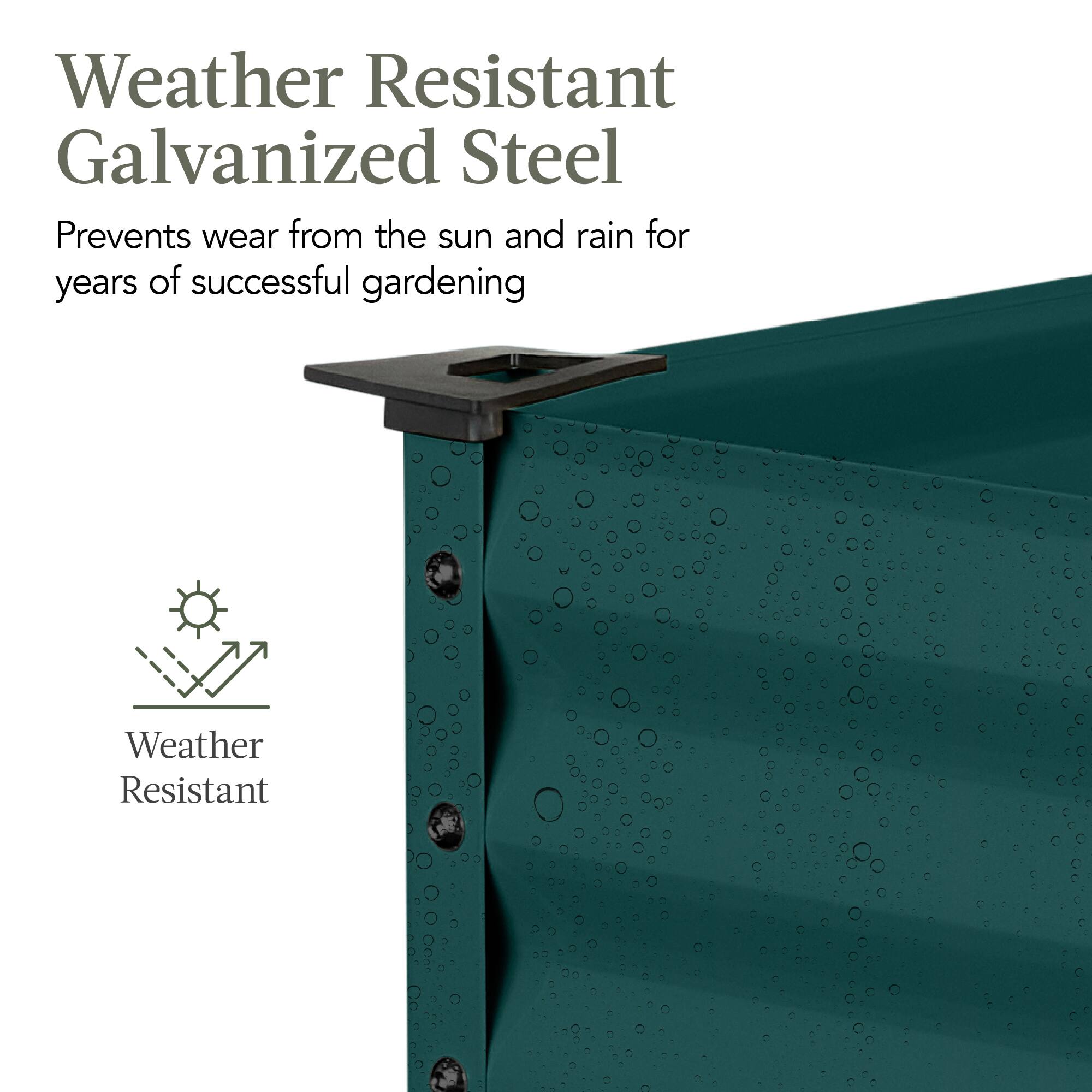 Weather Resistant Galvanized Steel

Prevents wear from the sun and rain for years of successful gardening

Weather Resistant