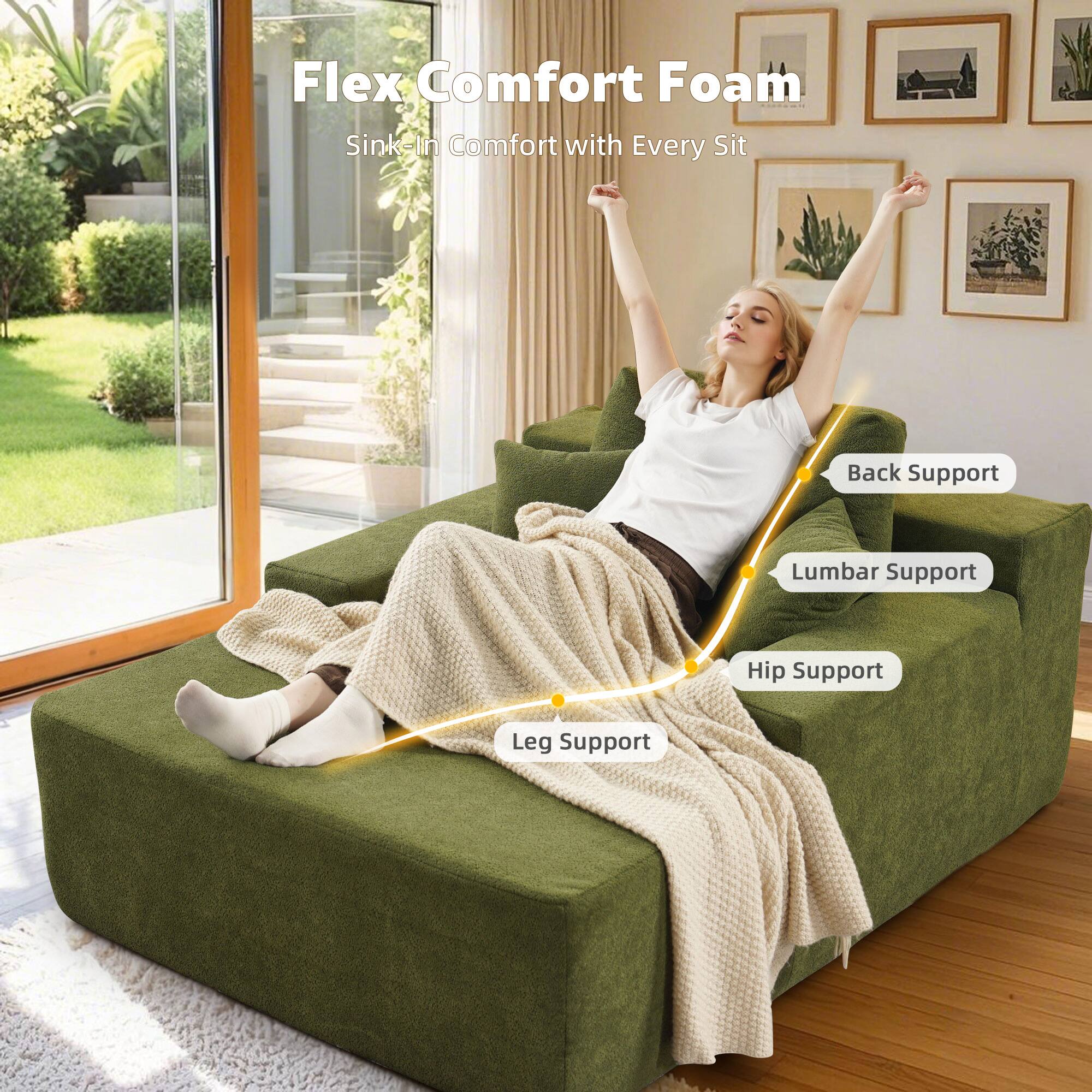 Flex Comfort Foam  
Sink-In Comfort with Every Sit  

- Back Support  
- Lumbar Support  
- Hip Support  
- Leg Support