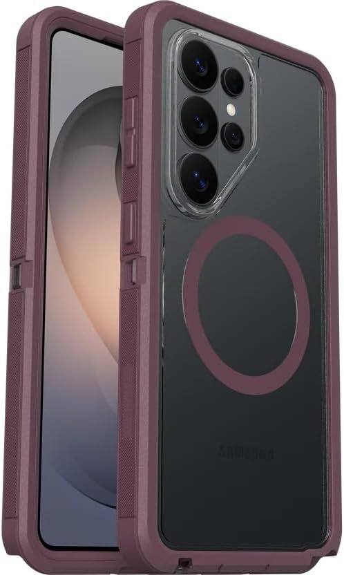 Left. OtterBox - OtterBox Galaxy S26 Ultra Bundle: Defender Series XT Case & Screen Protector, Built-in Magnets, Tough, Rugged & Durable - Purple Mystery.