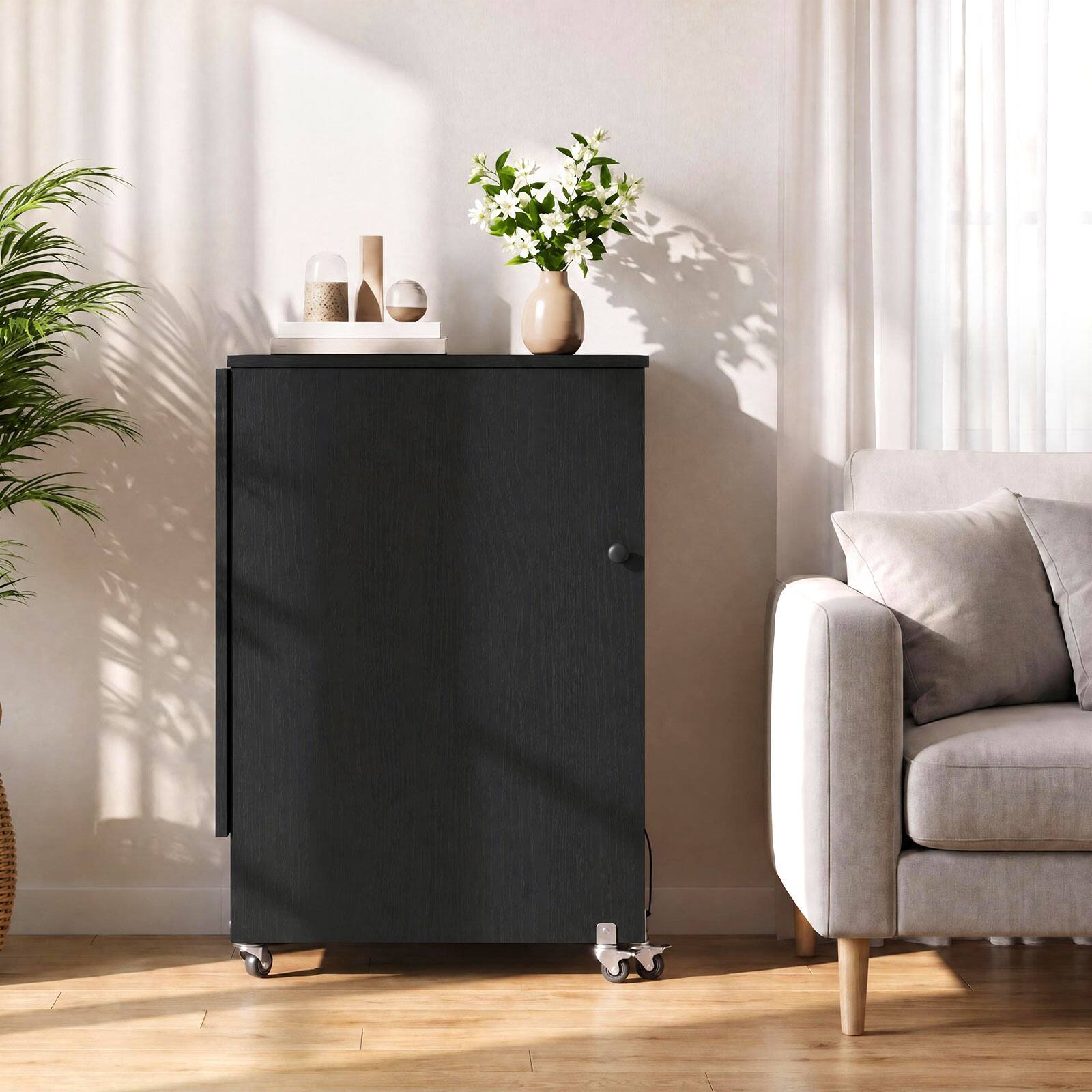 Alt View 3. Costway - Costway Folding Sewing Machine Table with Power Outlets, 3 Storage Bins & Open Shelf - Black.