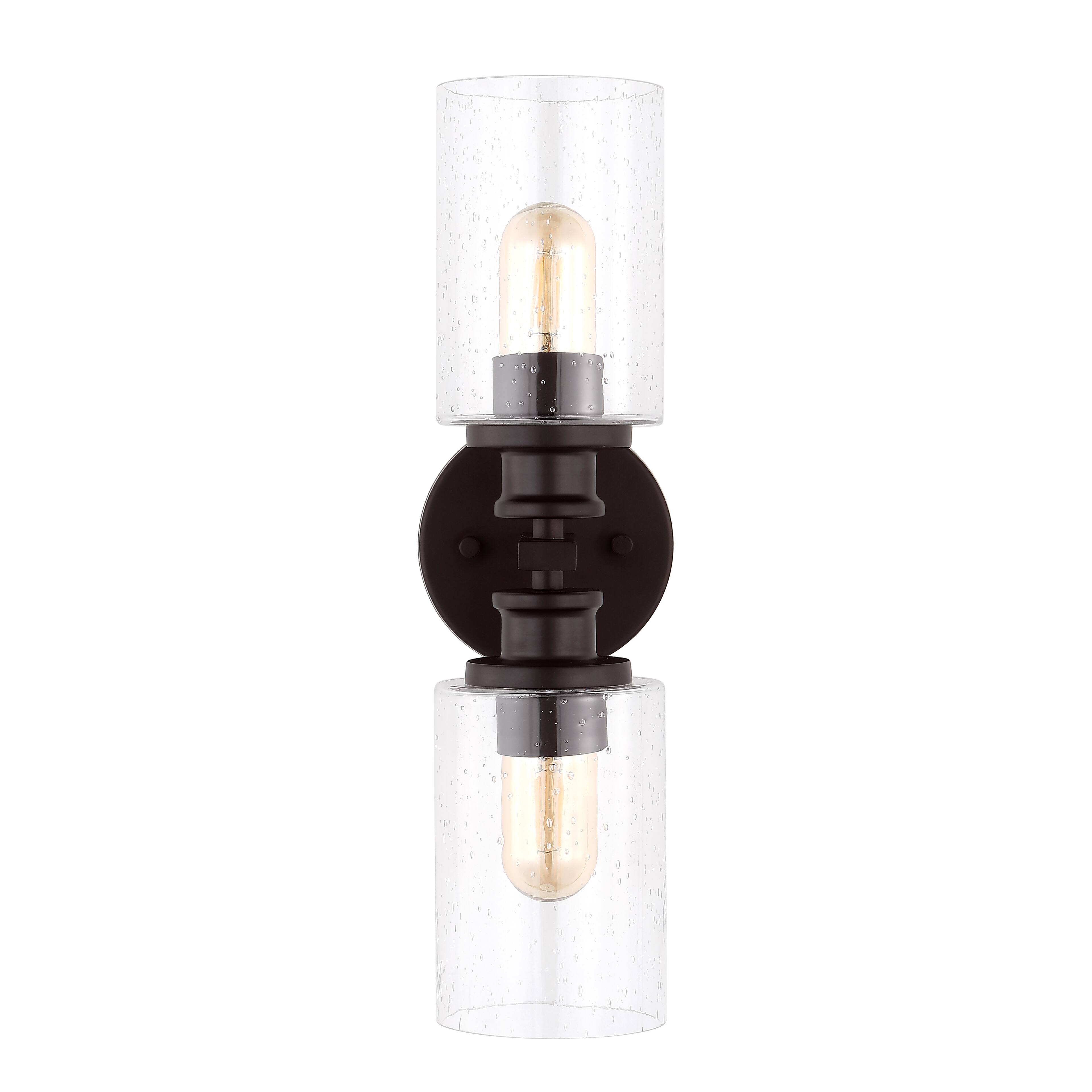 Alt View 6. Jonathan Y - Jules Edison 16.5" Cylinder 2-Light Iron/Seeded Glass Farmhouse Contemporary LED Wall Sconce, Oil Rubbed Bronze - Oil Rubbed Bronze.